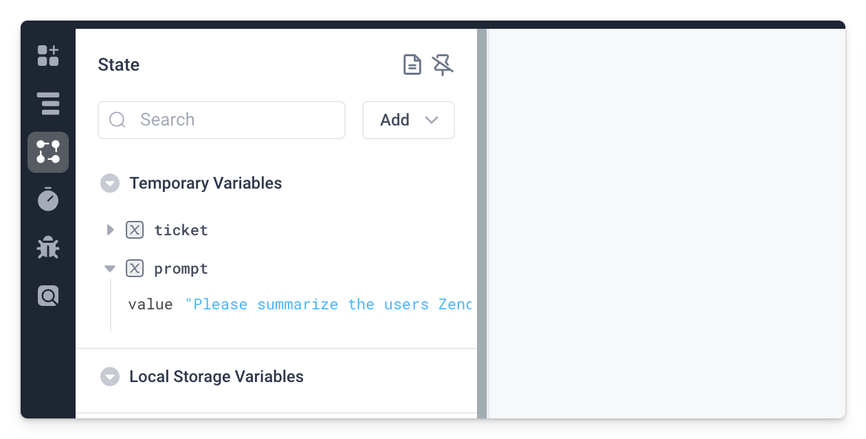 A frontend variable is used to store the prompt that is used to interact with the OpenAI API.