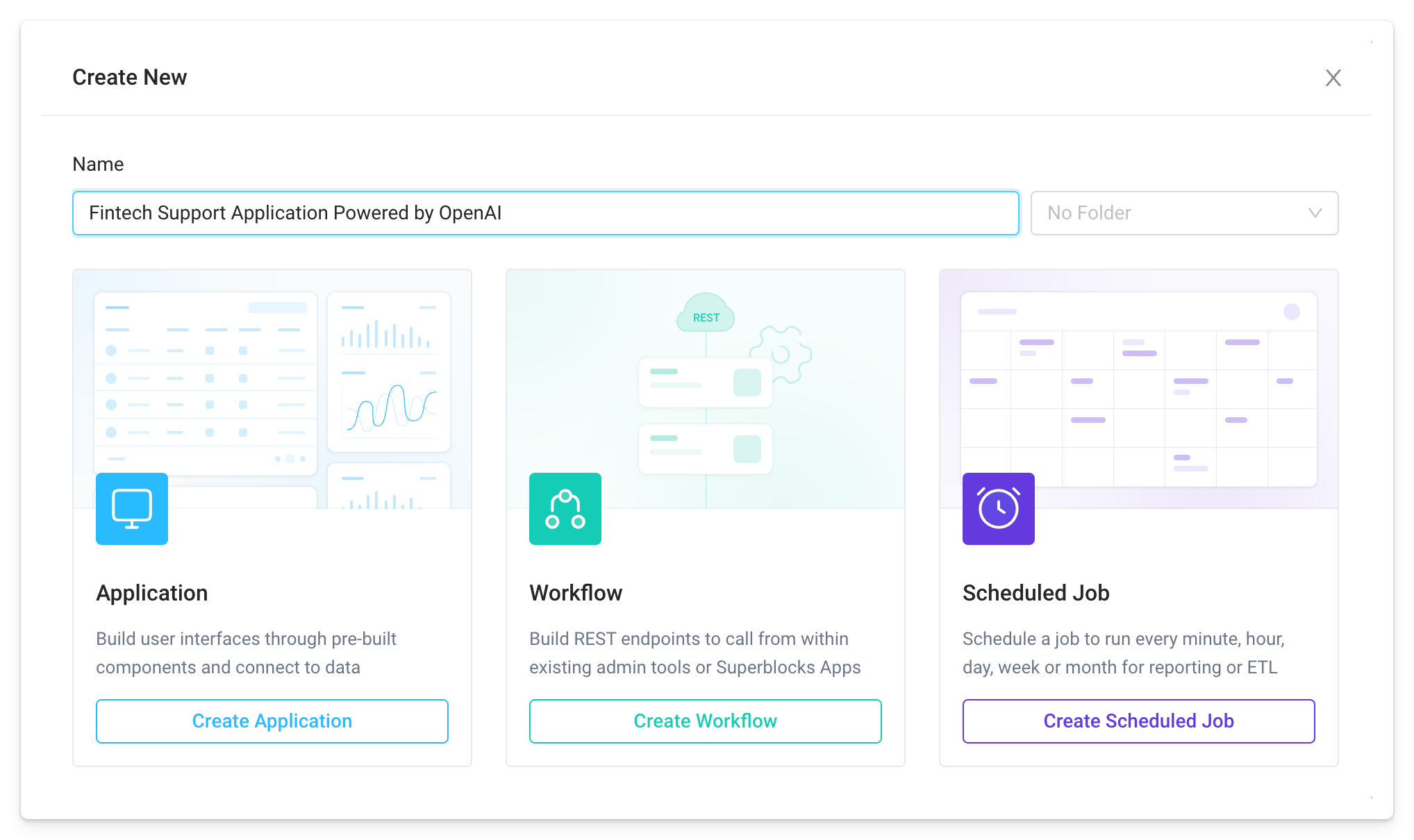 Open the Superblocks homepage and create a new Application.