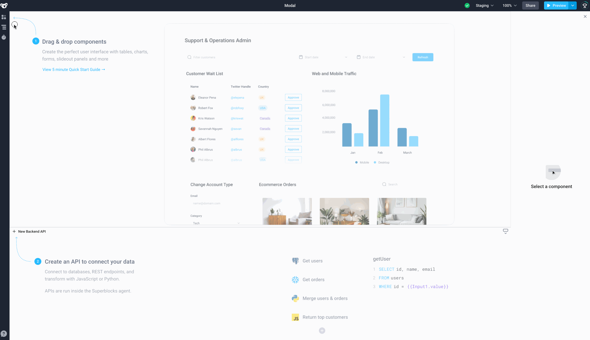 Drag a modal on to the canvas and update its properties