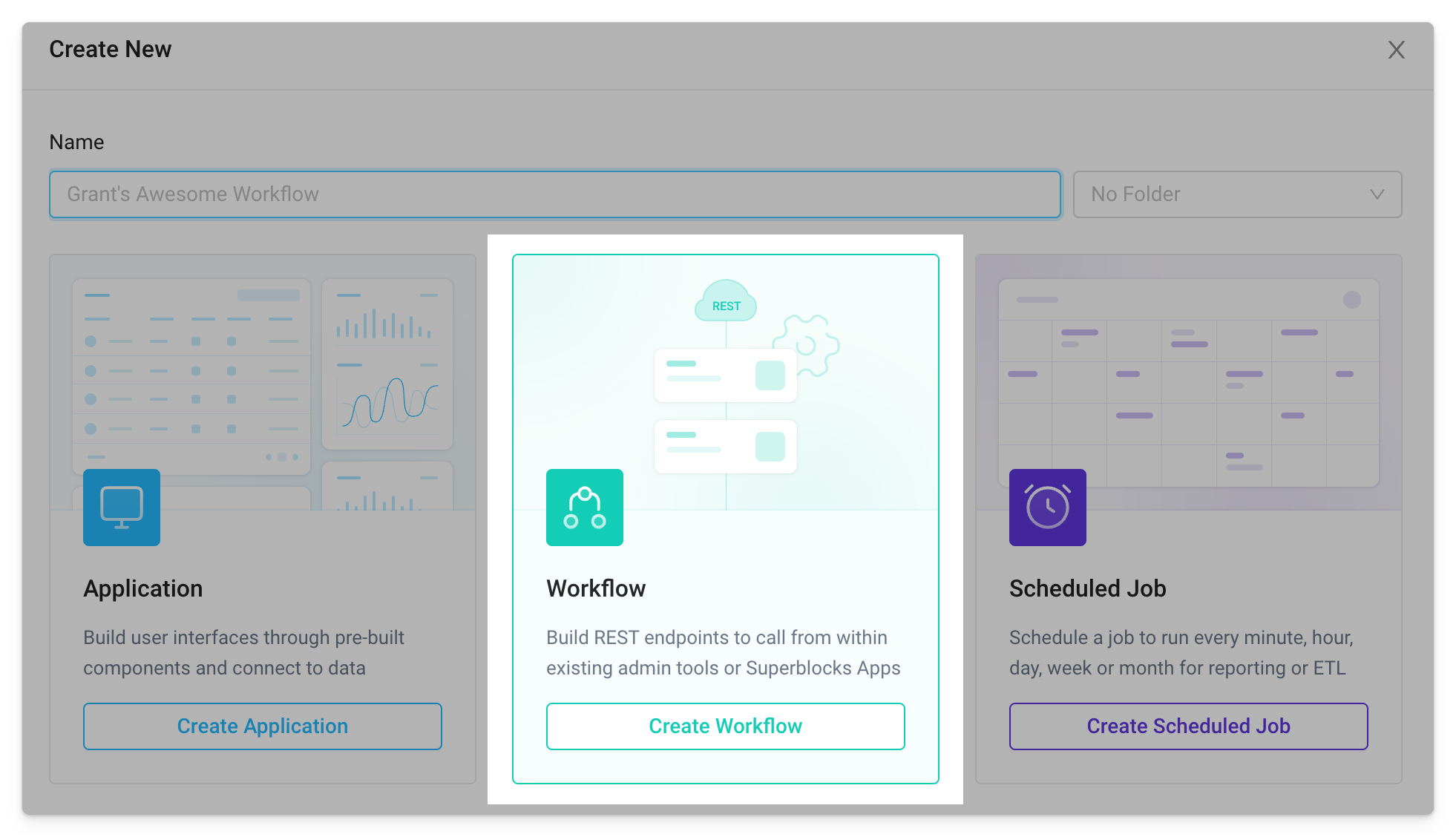 Create workflow from home page