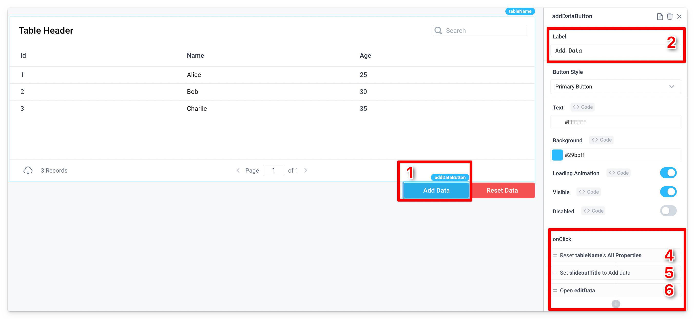 Add a button to reset the Table, set a frontend variable and open a slideout