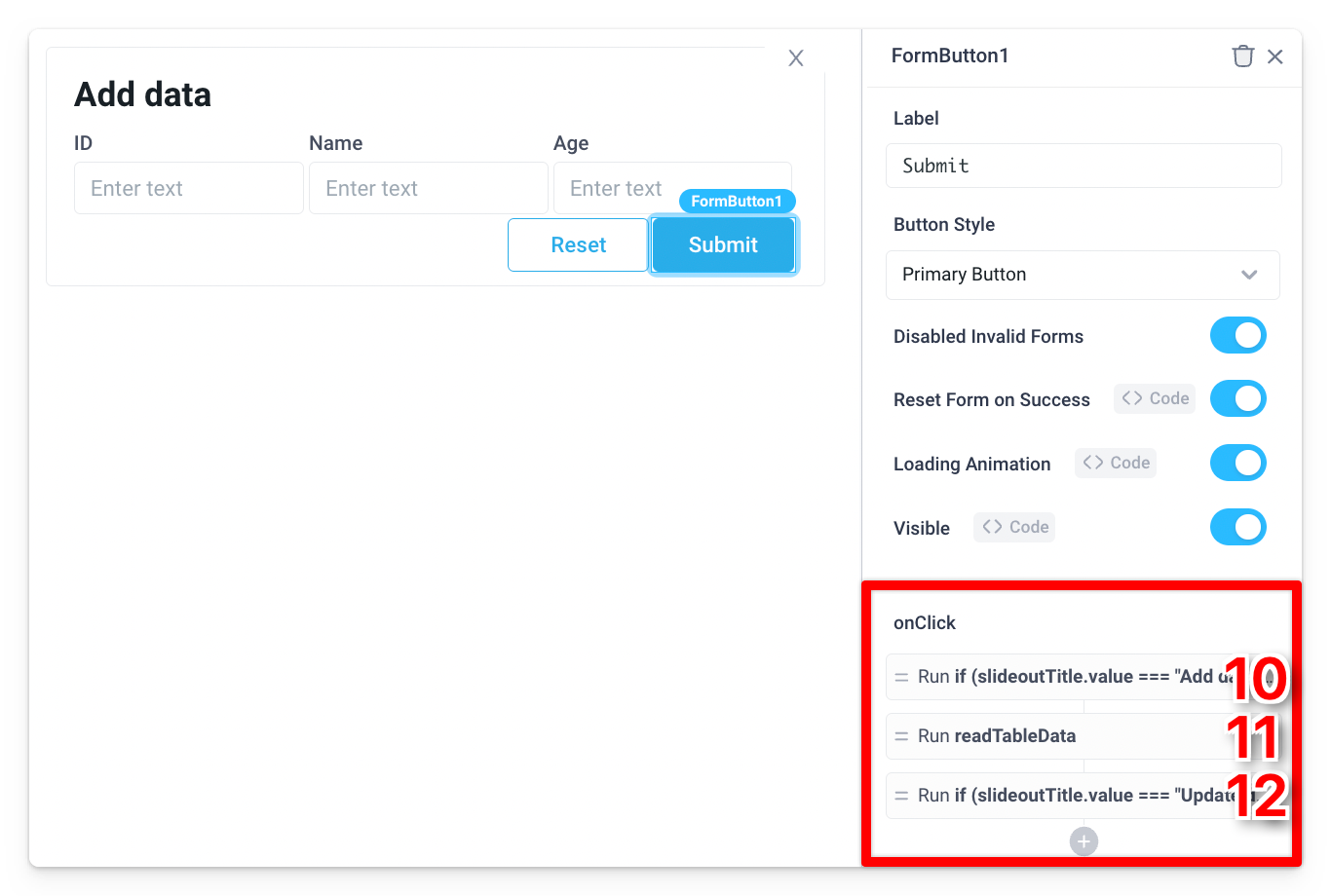 Update the Submit component to run javascript and APIs