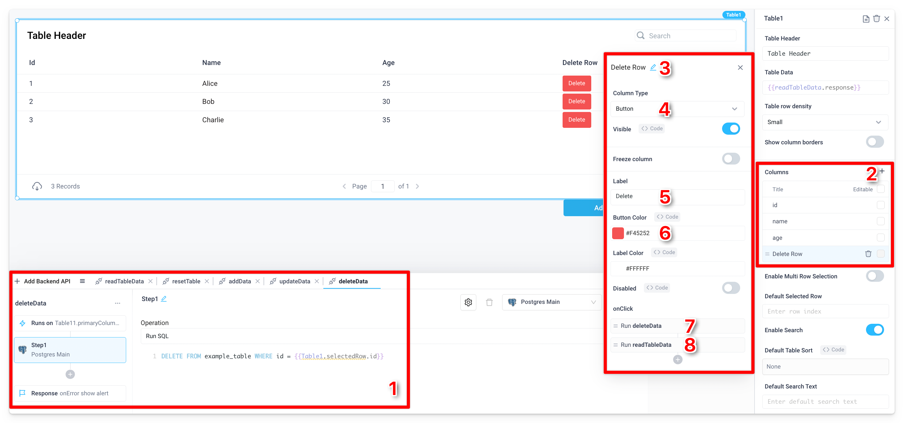 Create a backend API to delete the data