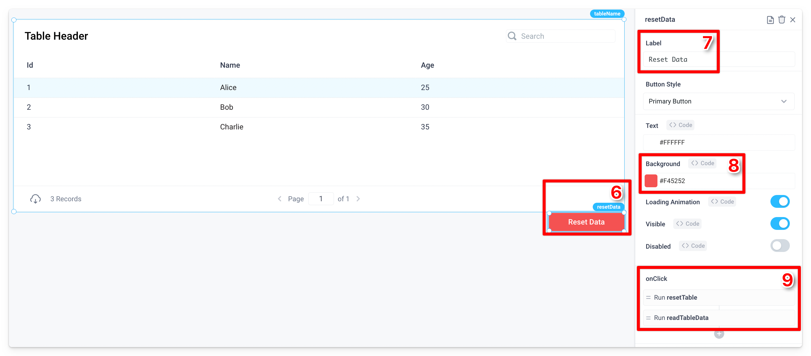 Add a button to reset and read data from a database