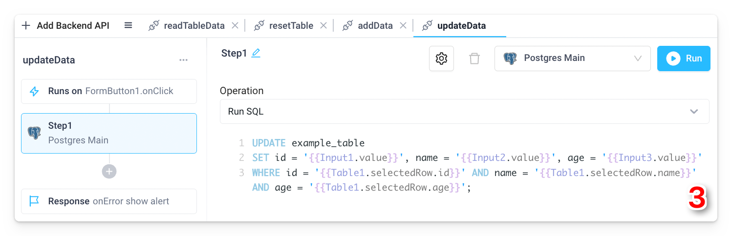 Create a backend API to update the data
