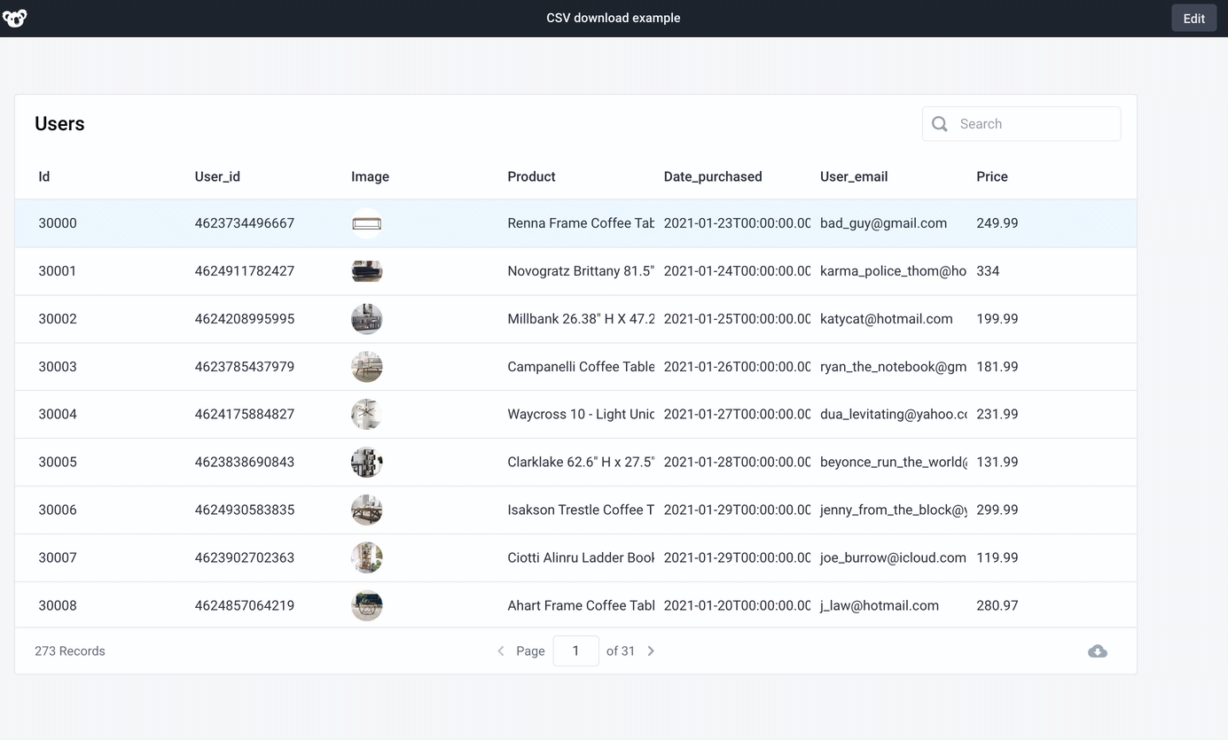 Download to CSV example