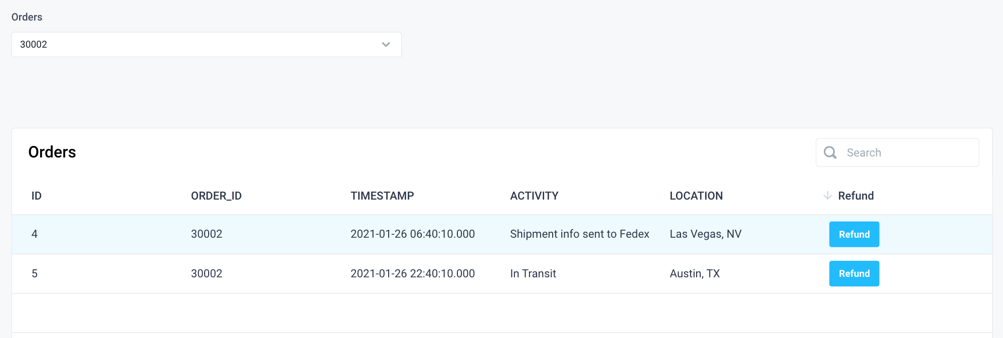 Table component populated by a SQL query referencing a dropdown component