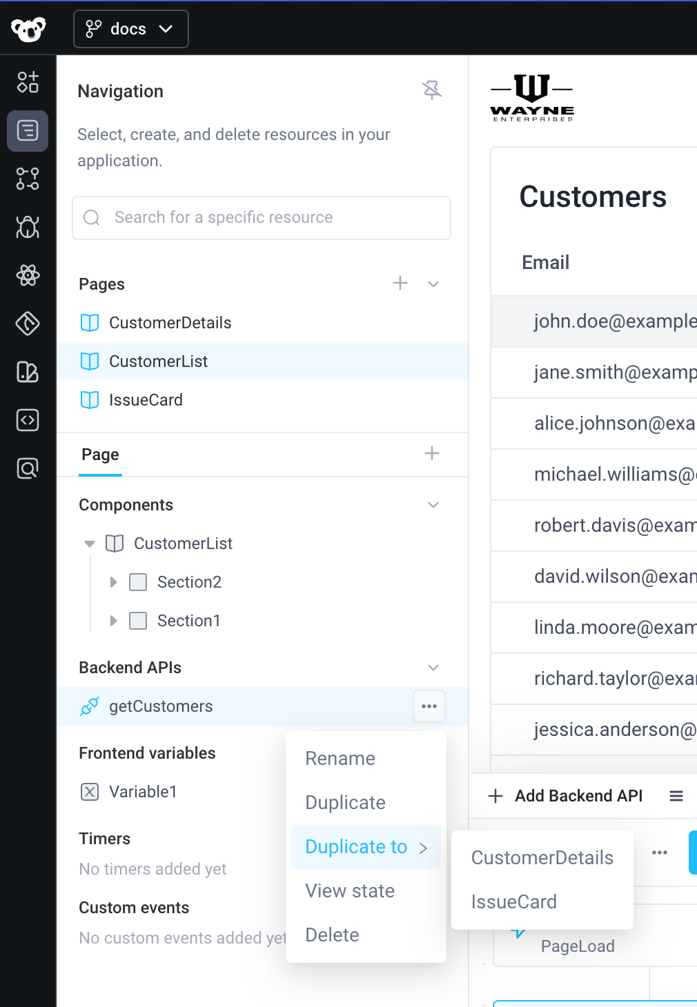 Duplicate API to another page