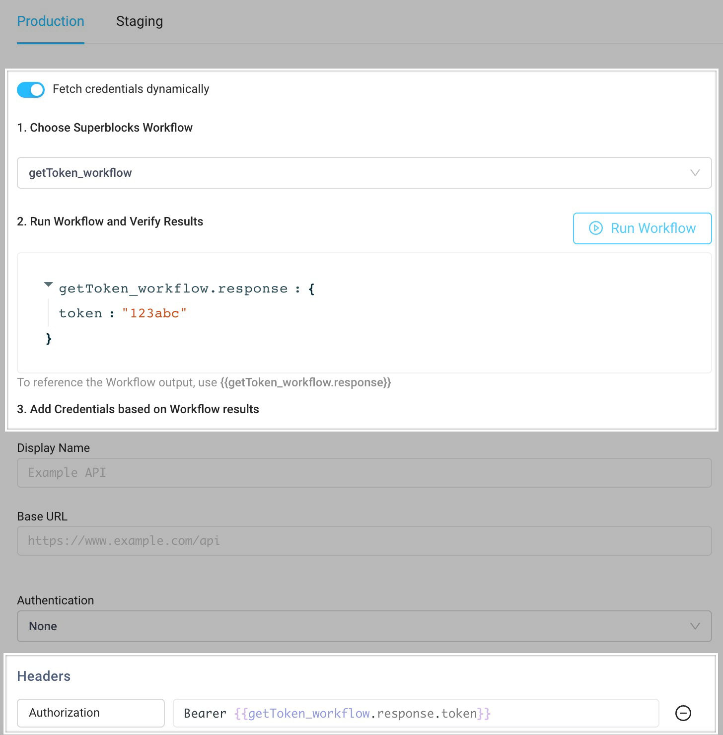 Fetch credentials dynamically using a workflow