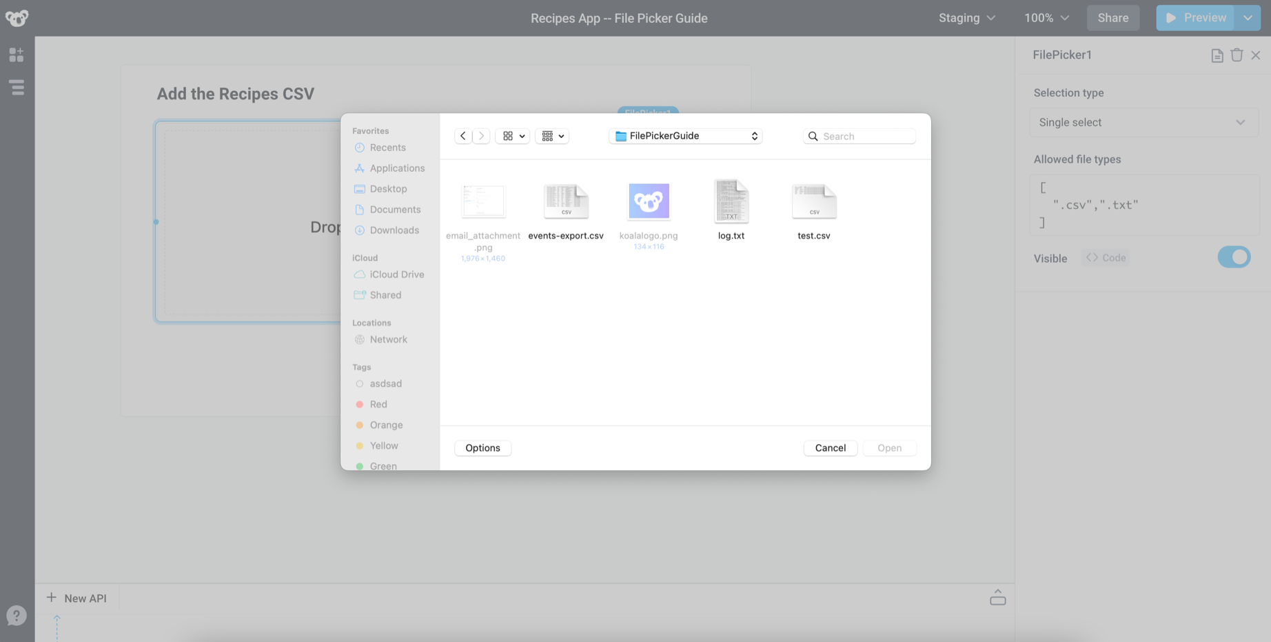 Only .txt and .csv files are available when browsing files