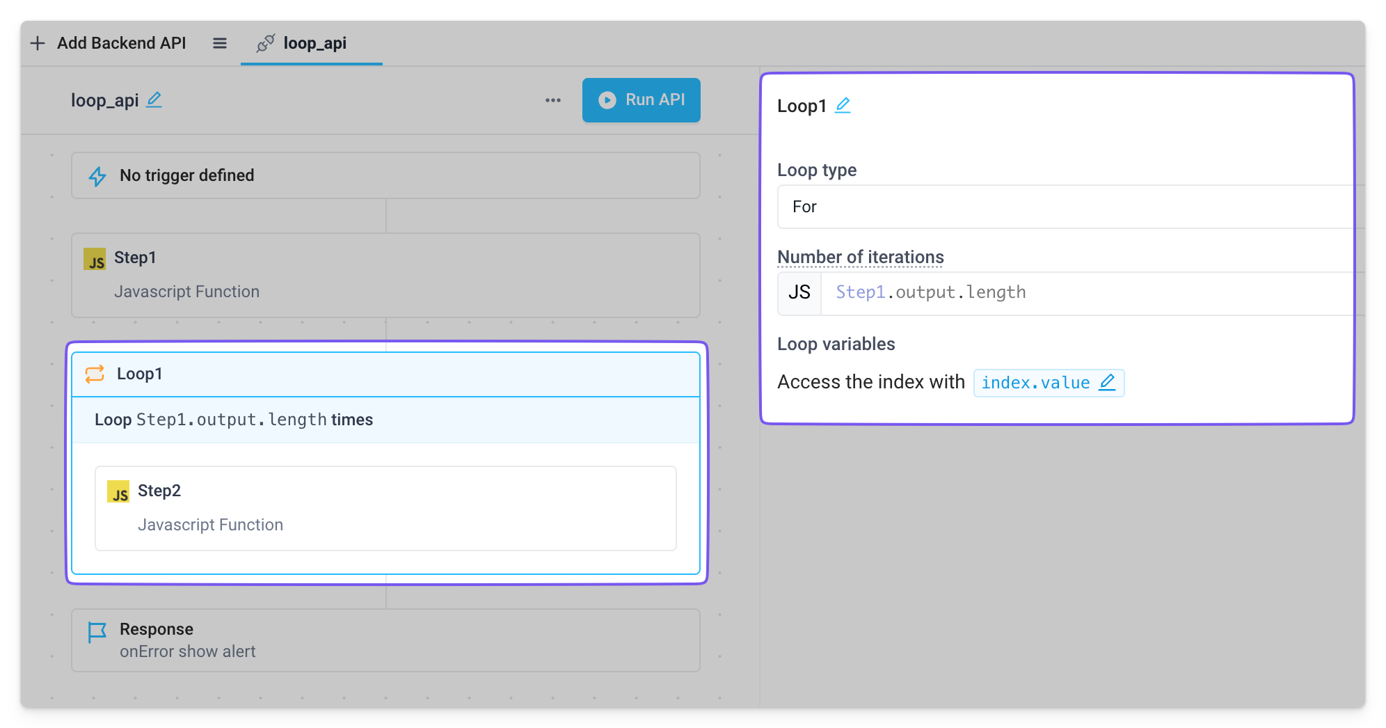 Setup a for loop block