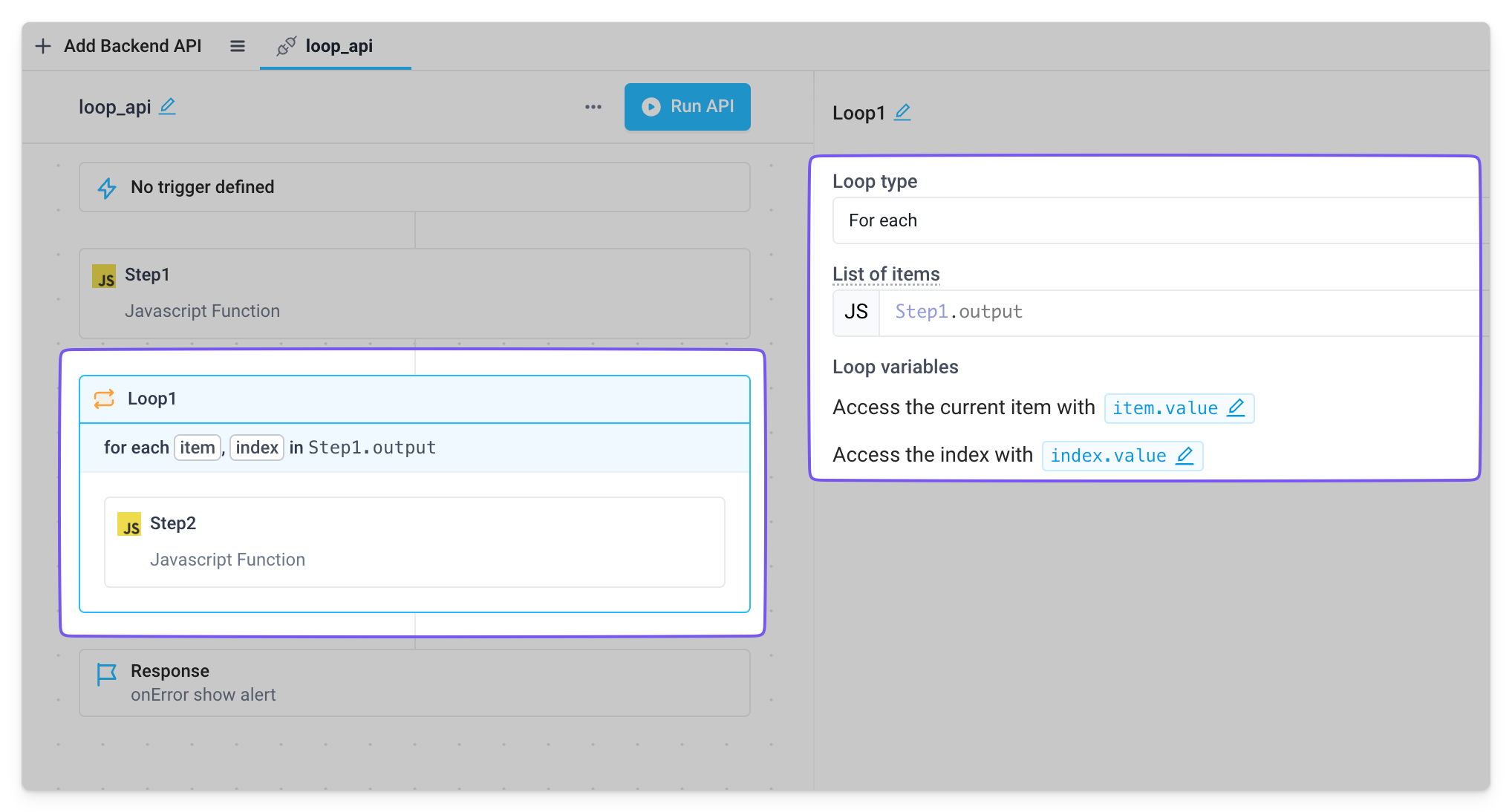 Setup a for each loop block