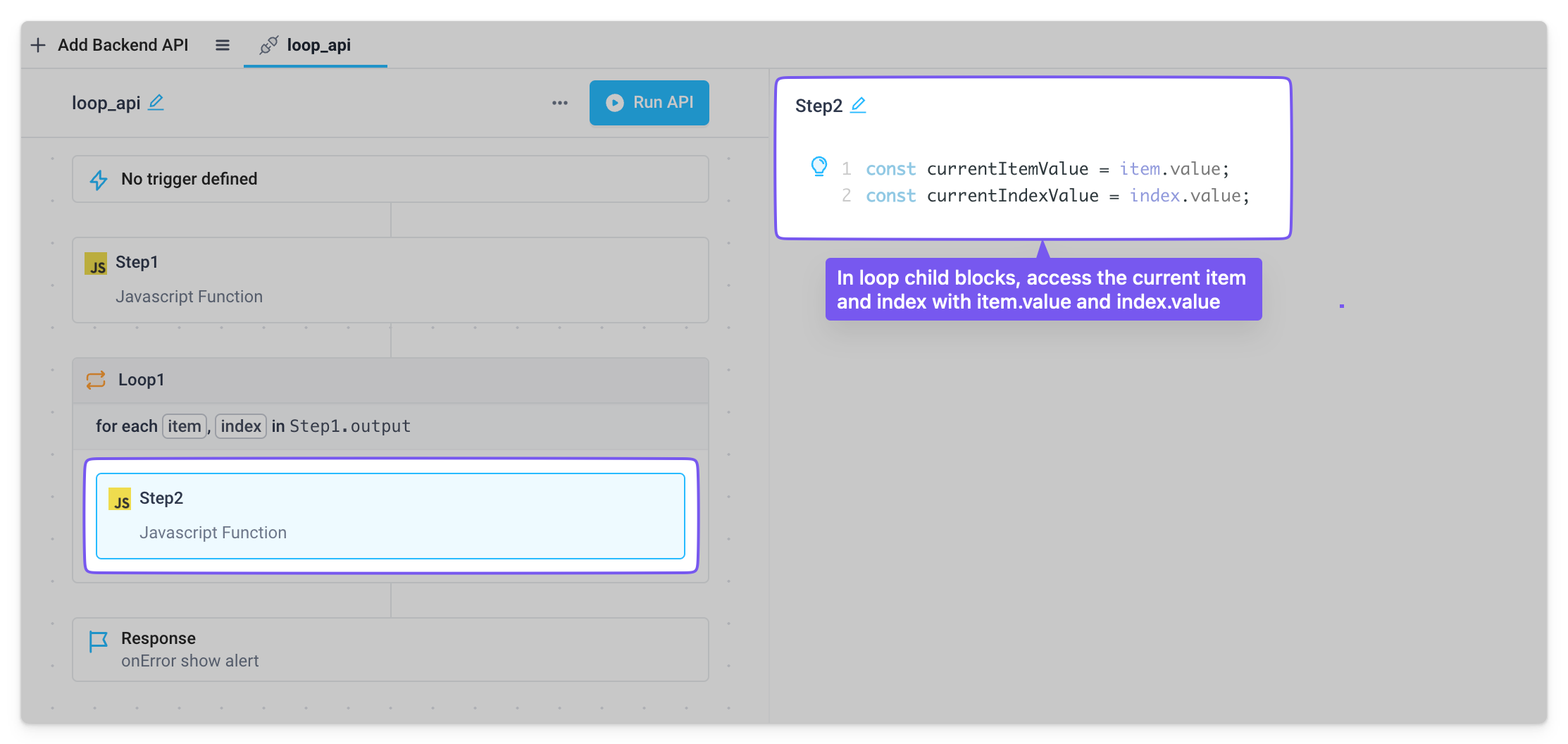 Access the for each loop block's variables