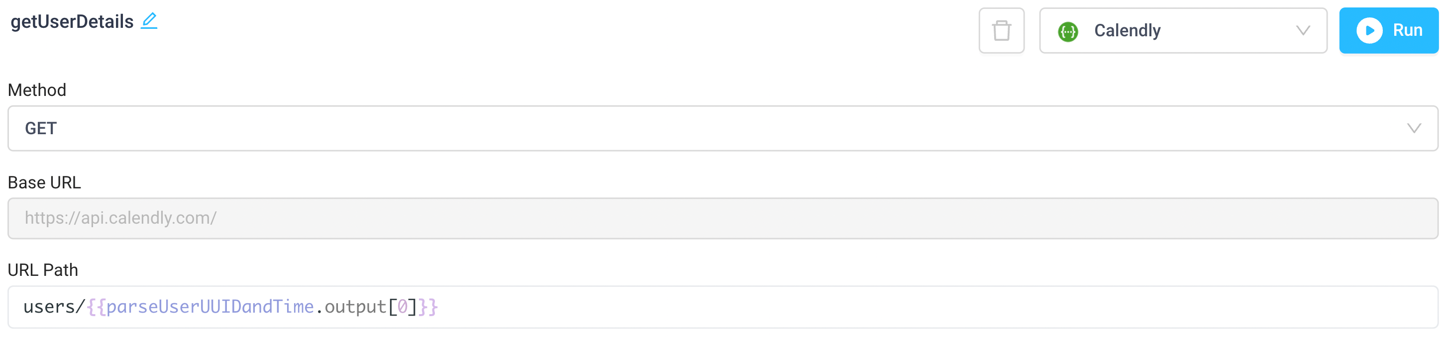 Get user details from Calendly with REST API step