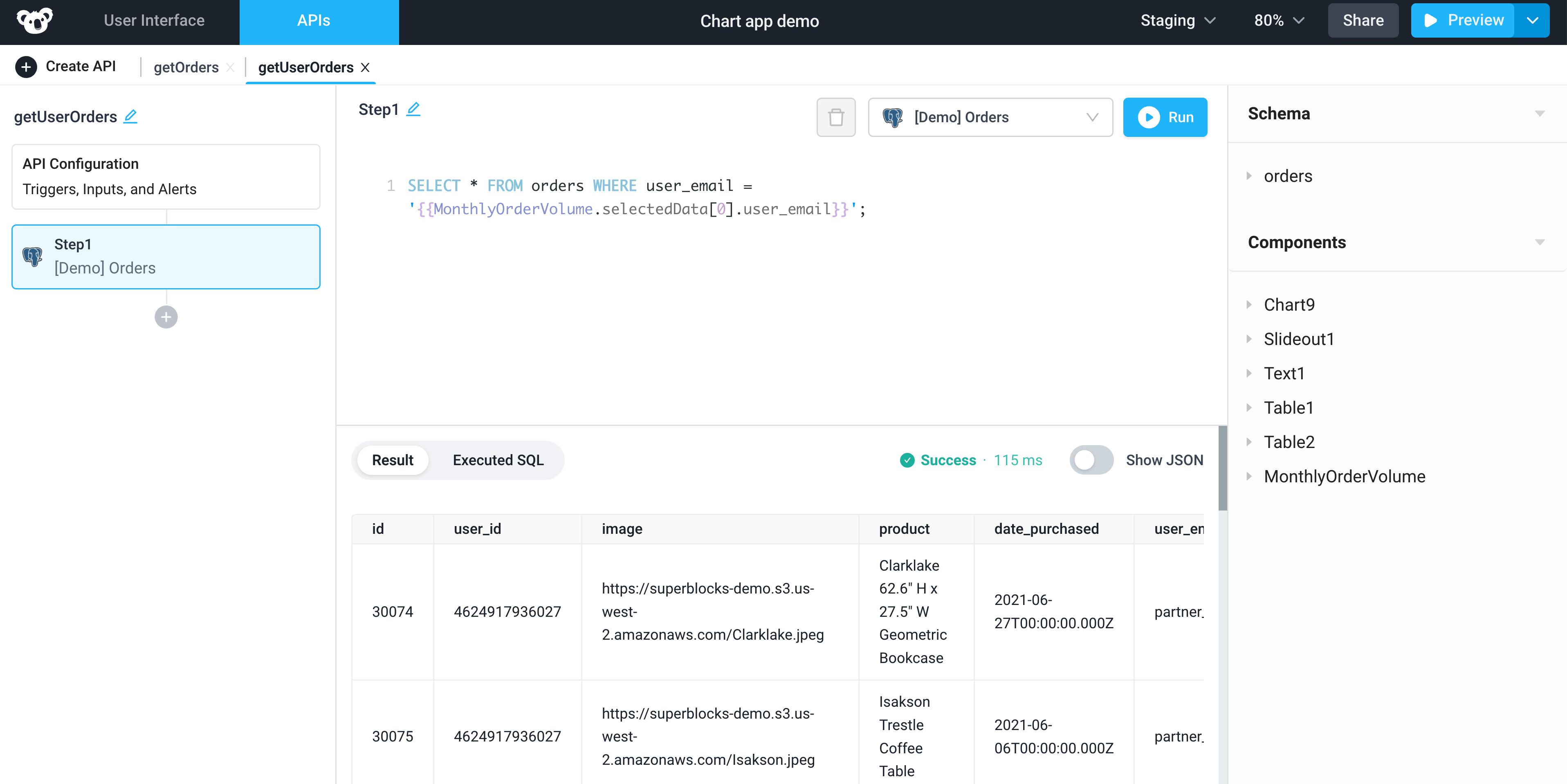 Get user orders using SQL