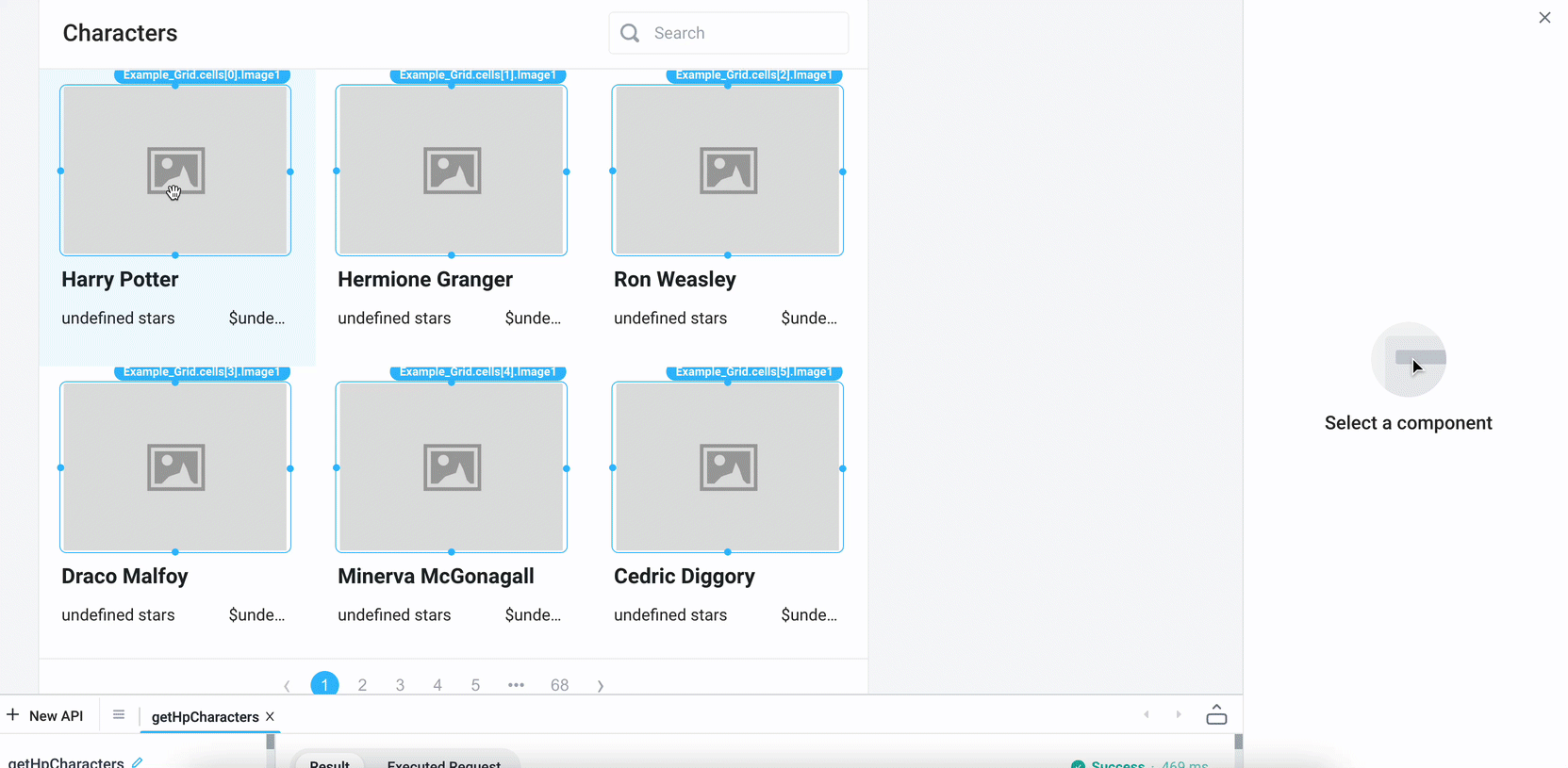 Populate each cell of a grid with a subset of the data returned from an API