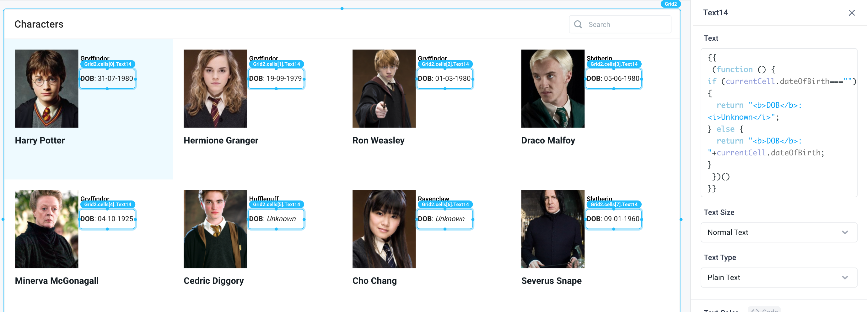 Use javascript to customize components