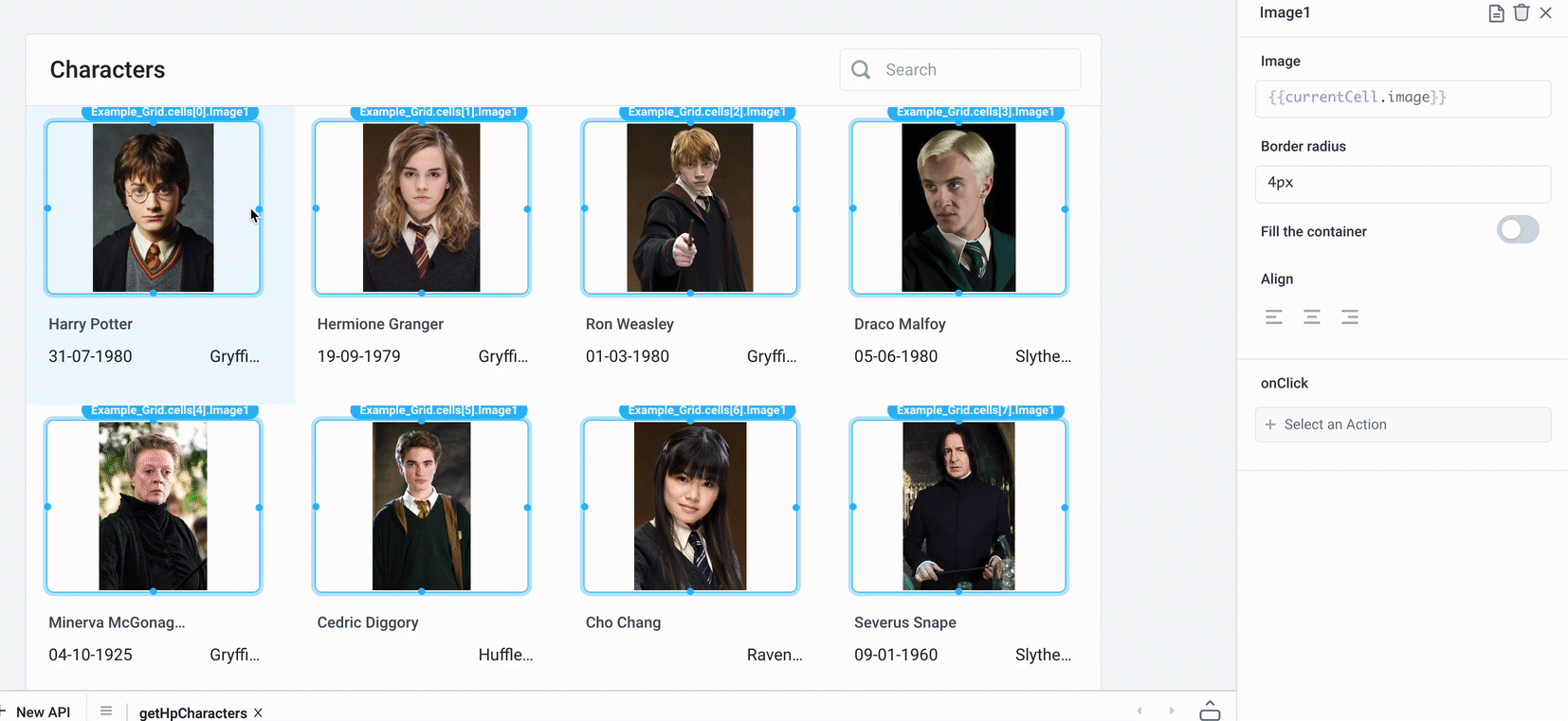 Resize and organize the elements within the grid cells