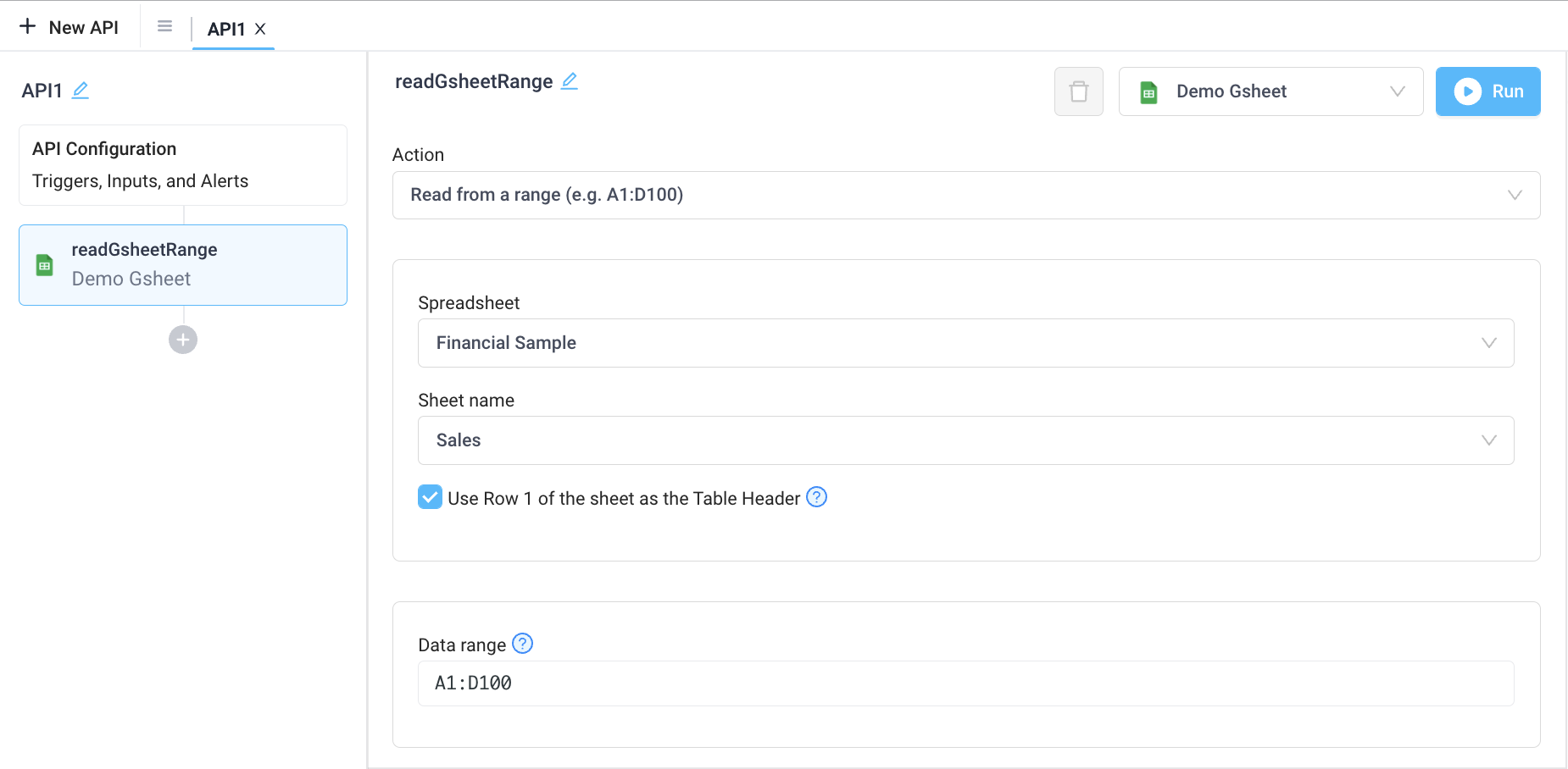 Read from a range of a spreadsheet to pull in data from Google Sheets