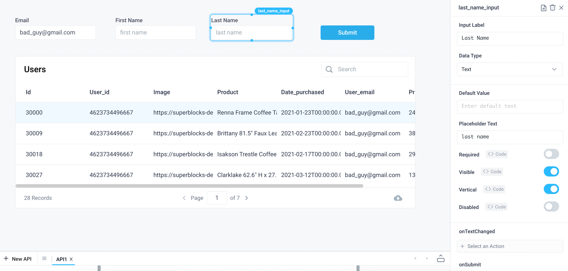 Use input components to collect information from a user, such as first and last name