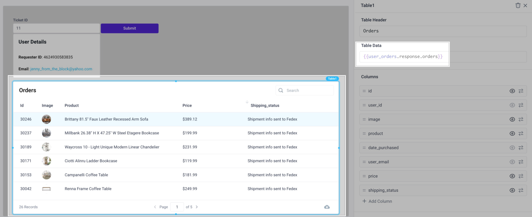 Populate table with API's response data