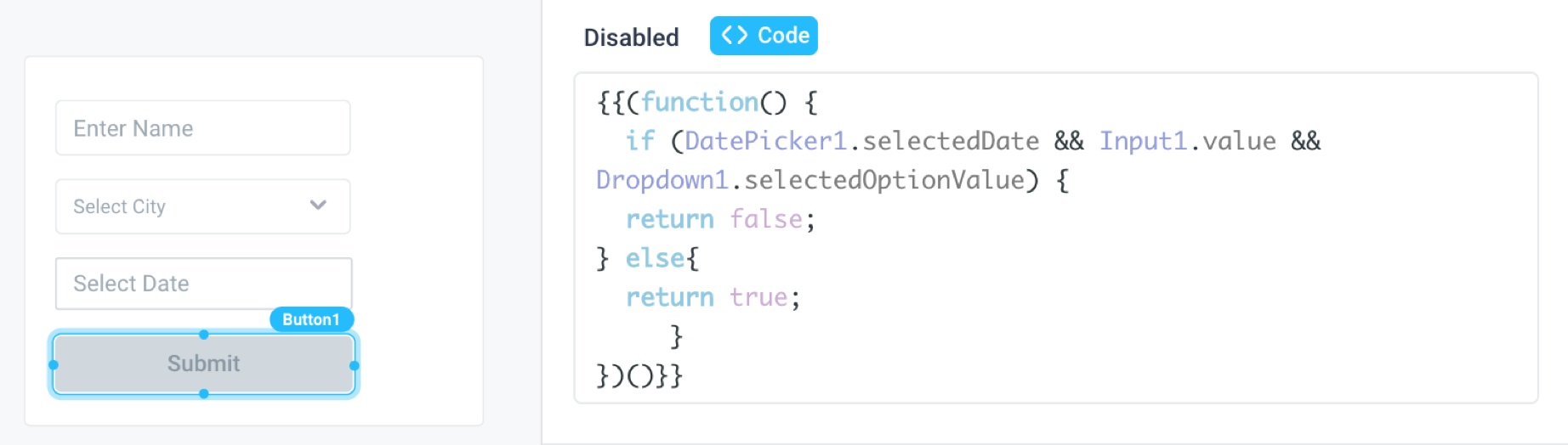 Use code to disable UI elements