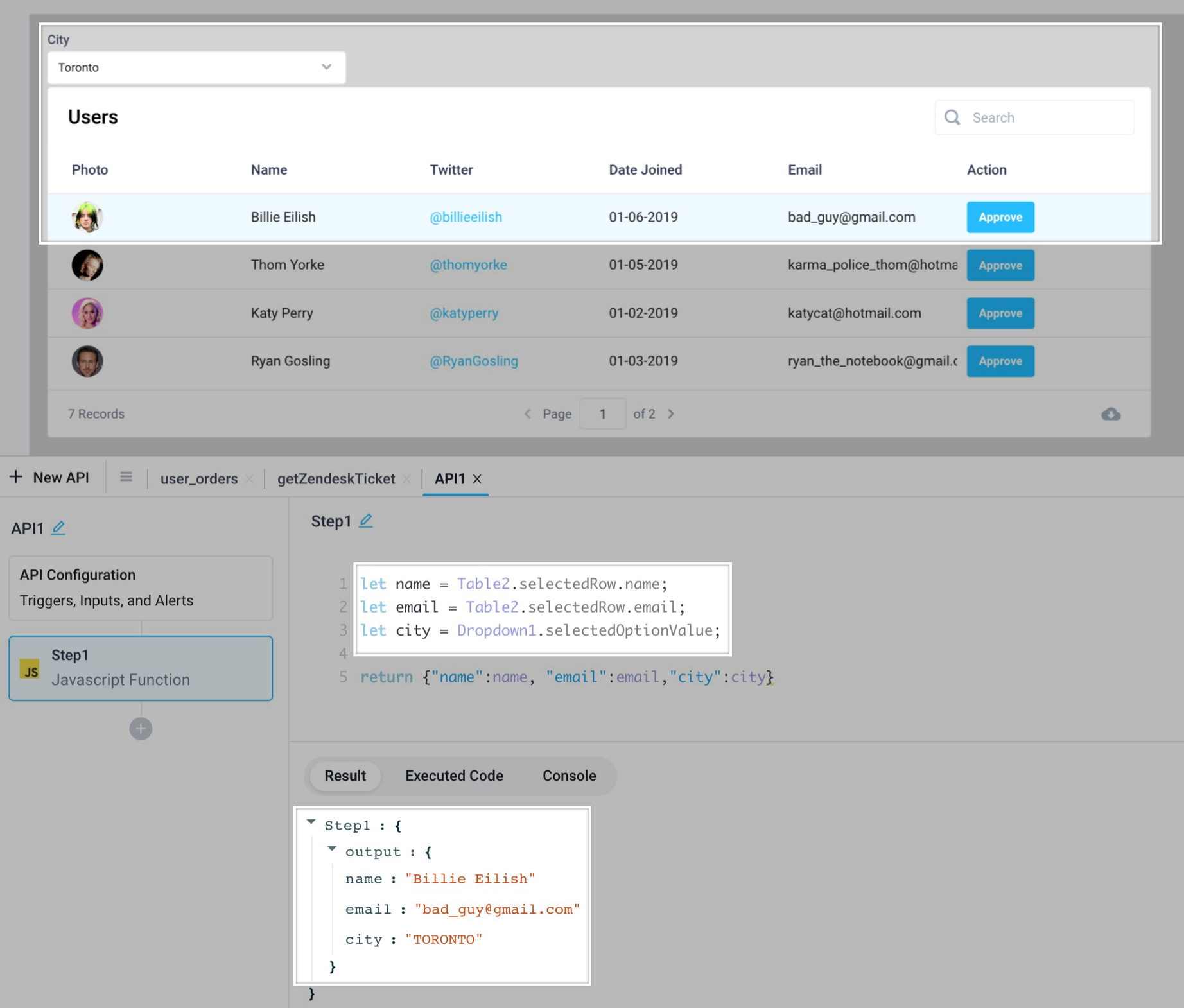 Reference UI elements such as table cell values from javascript code