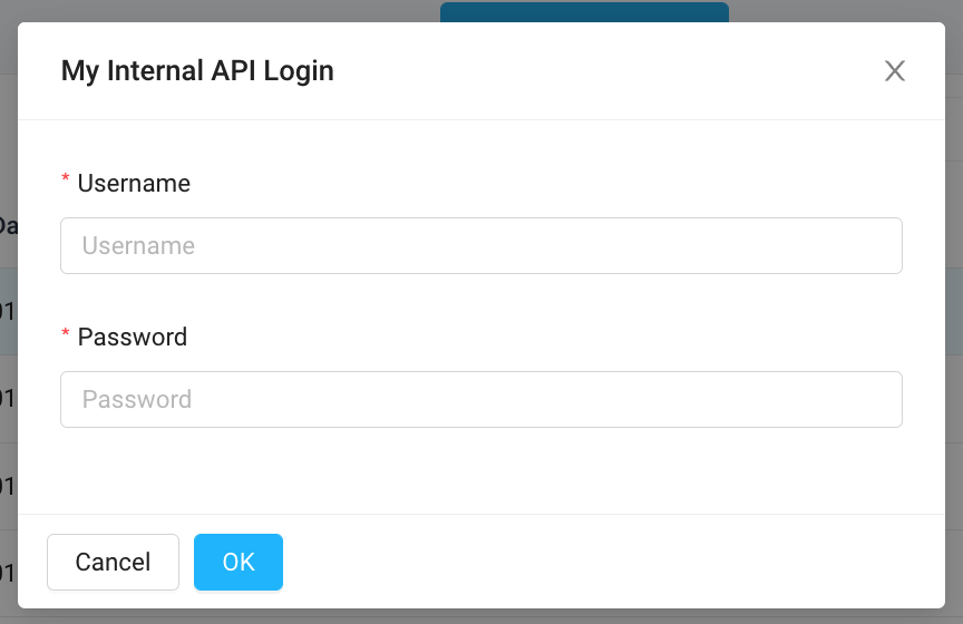 A prompt to the user to log in with their username and password for basic authentication