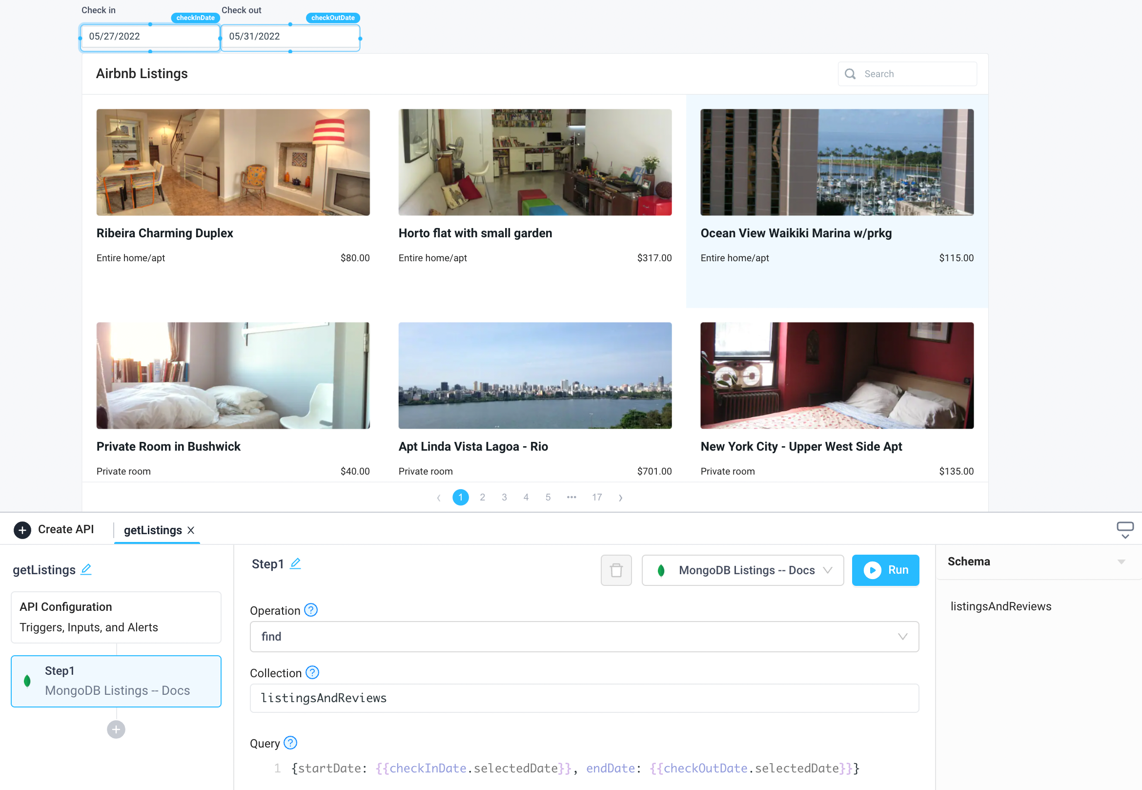 Visualize MongoDB data in applications using a grid component