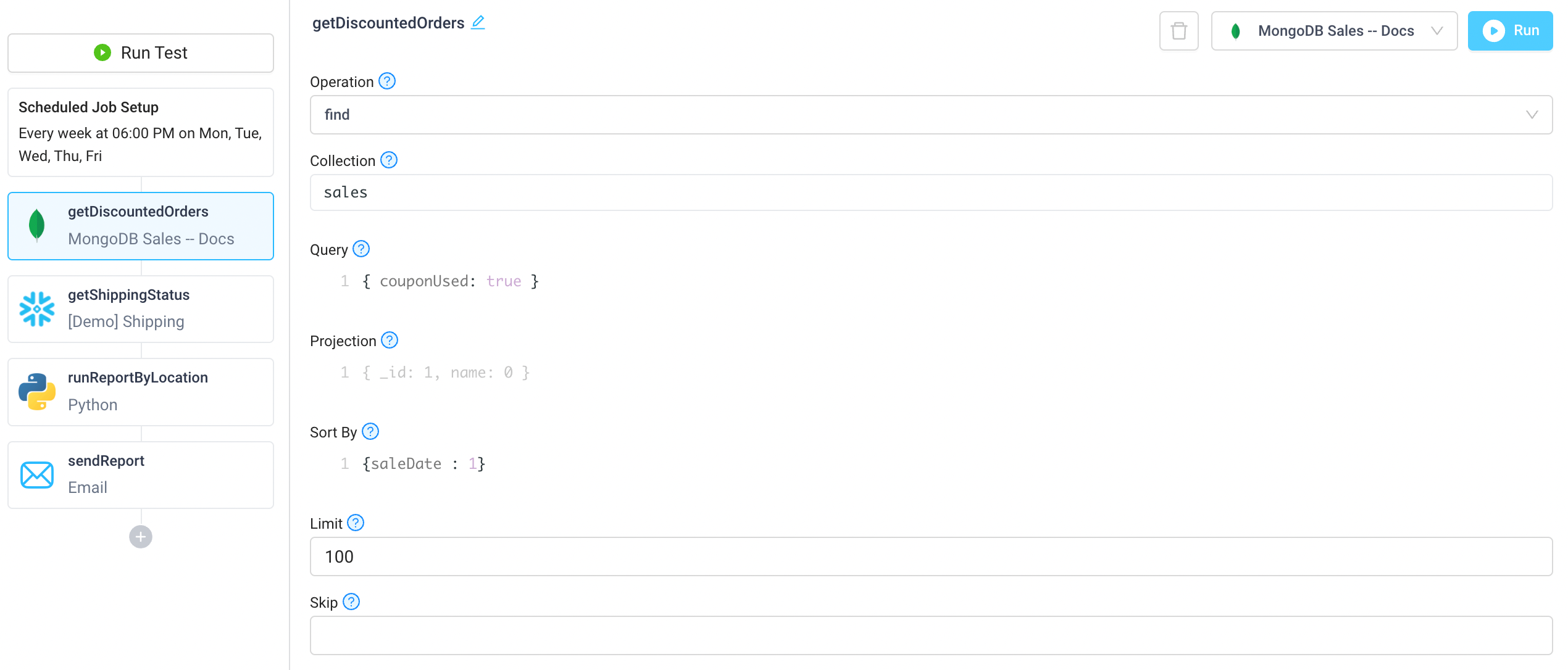 Use a scheduled job to query MongoDB and send out a daily report