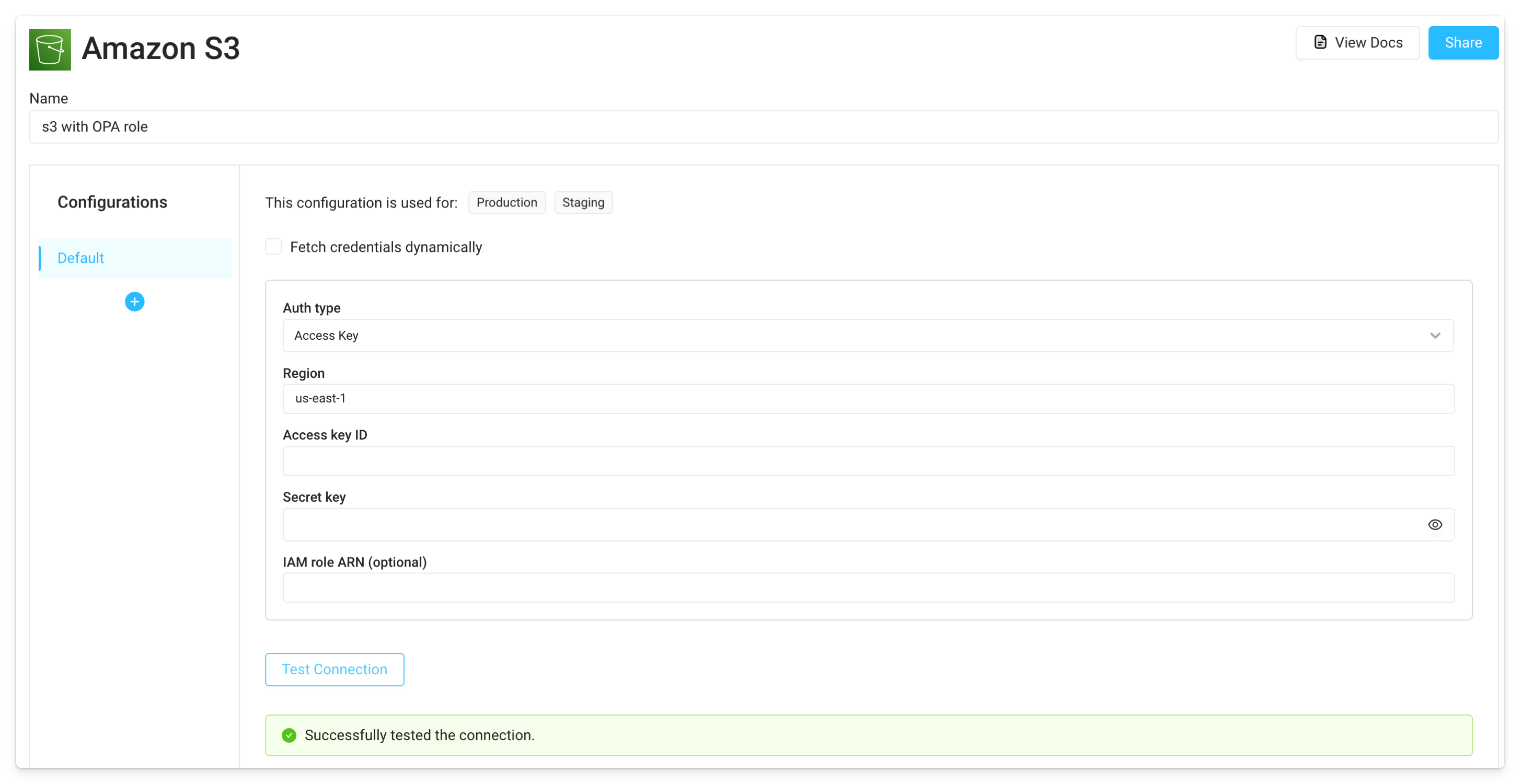 s3 integration using iam role with opa on ECS