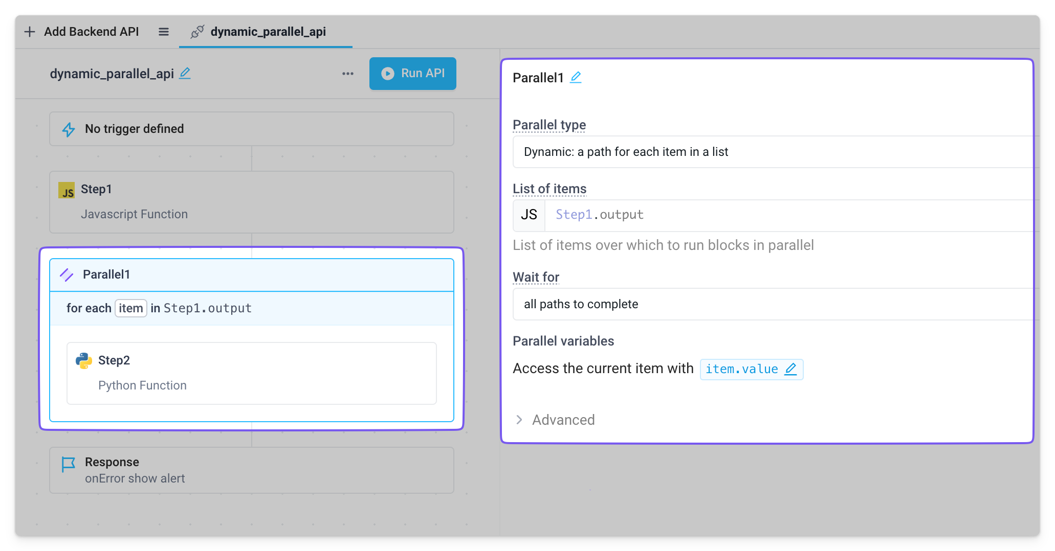 Use dynamic parallel for a path for each item in a list