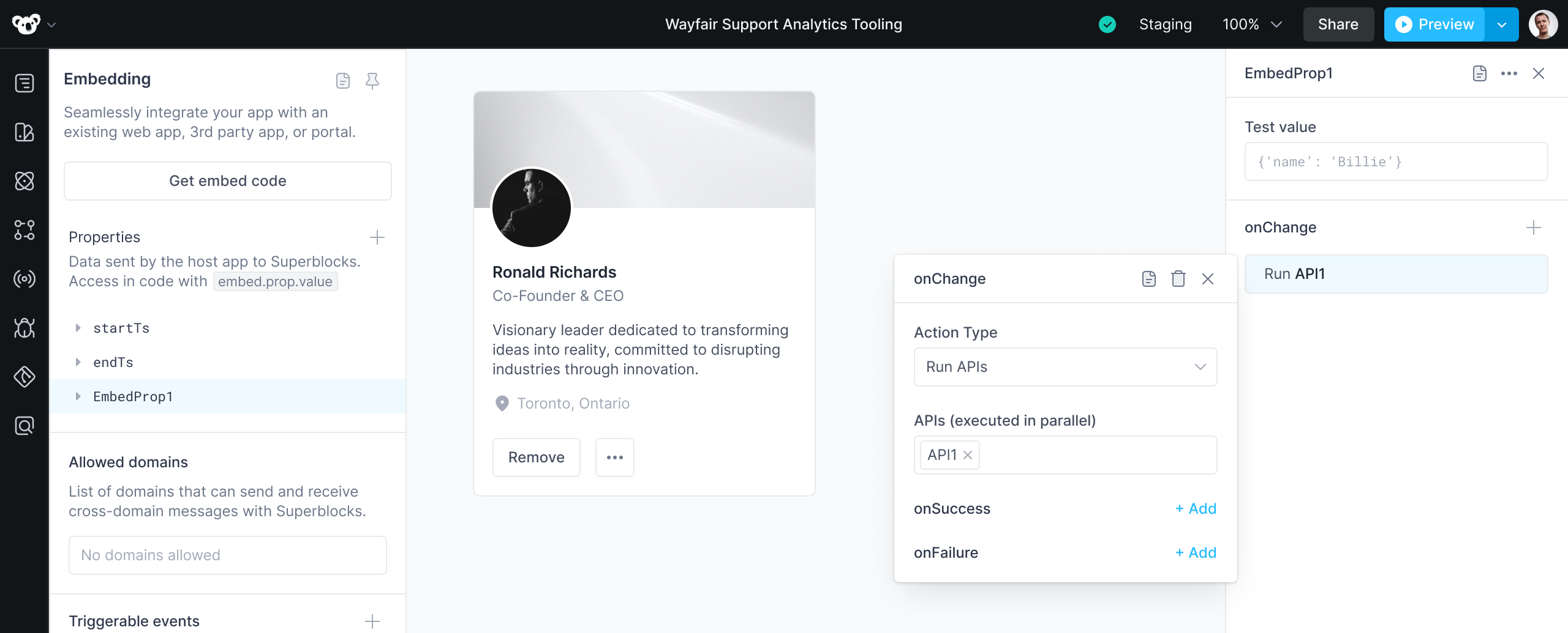 Respond to property changes using onChange