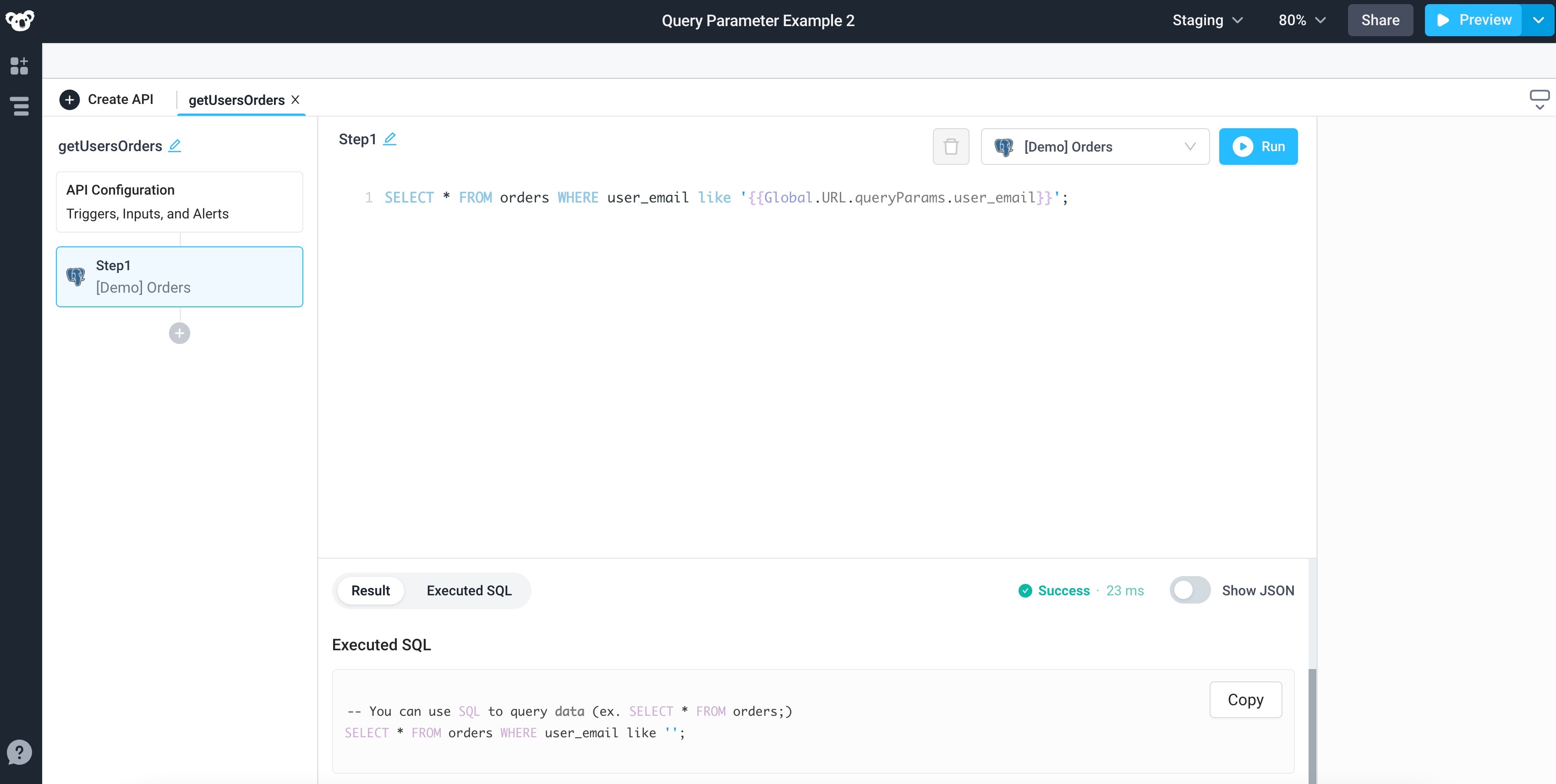 Retrieve query parameters passed between applications by accessing the global URL query parameters.
