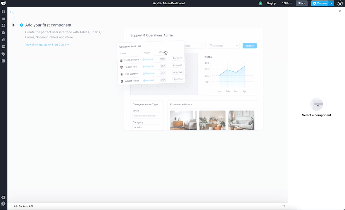 Drag a text component to the canvas and set its properties Drag a text component to the canvas and set its properties