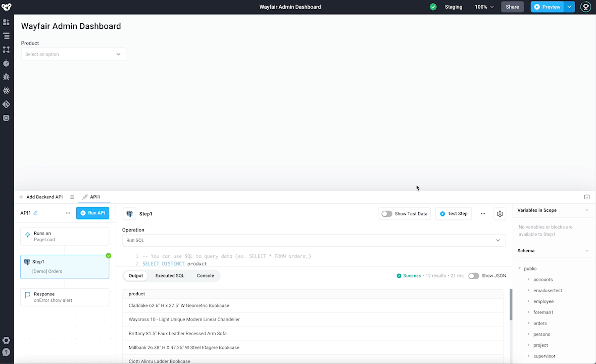 Run the API and view results in the dropdown Run the API and view results in the dropdown