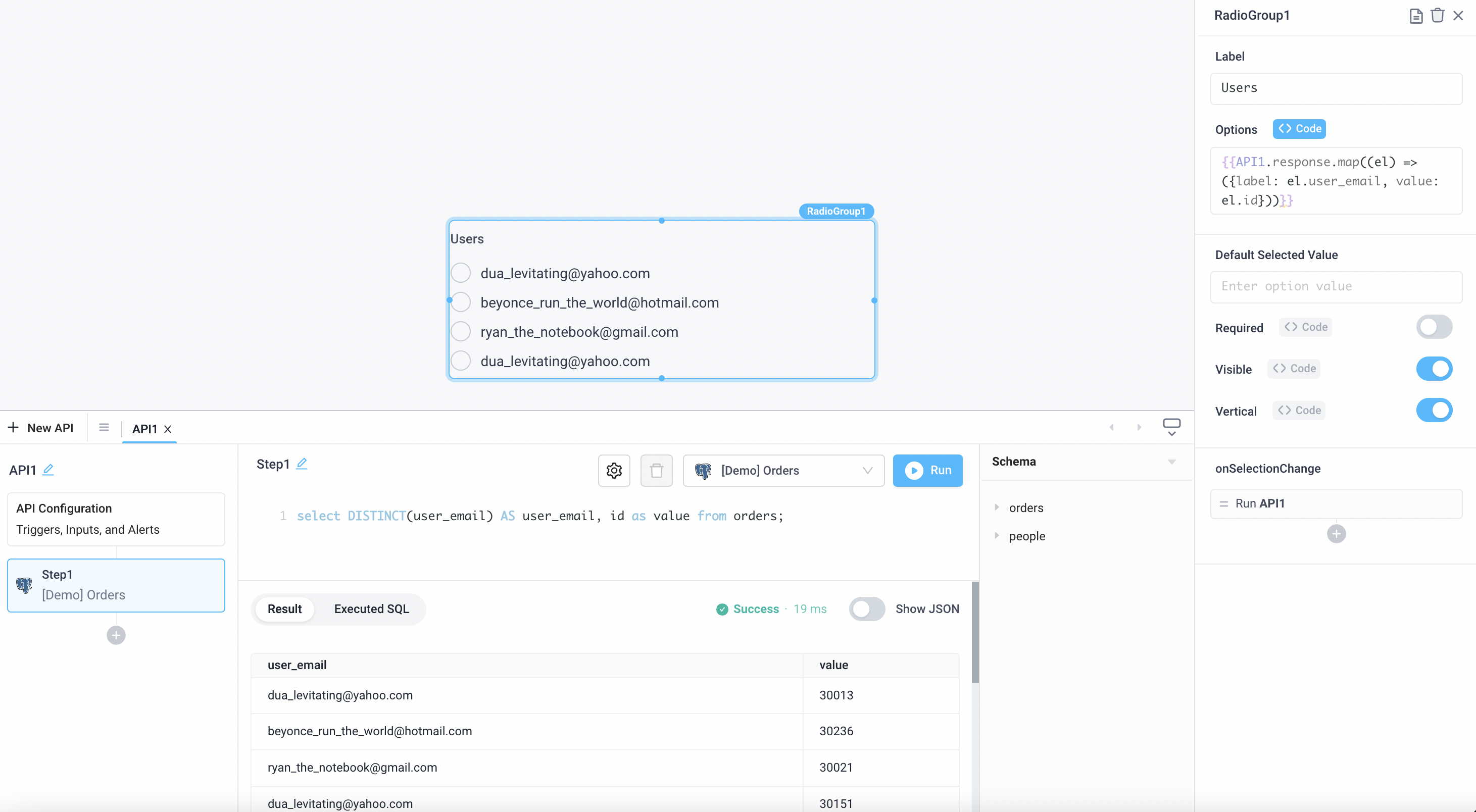 Dynamically populate the radio button options based on the response of an API querying a SQL database