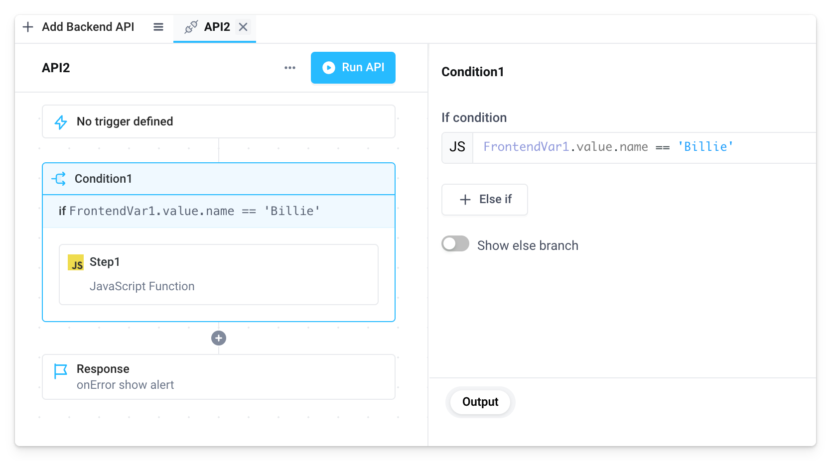 Reference frontend variable in a Condition block