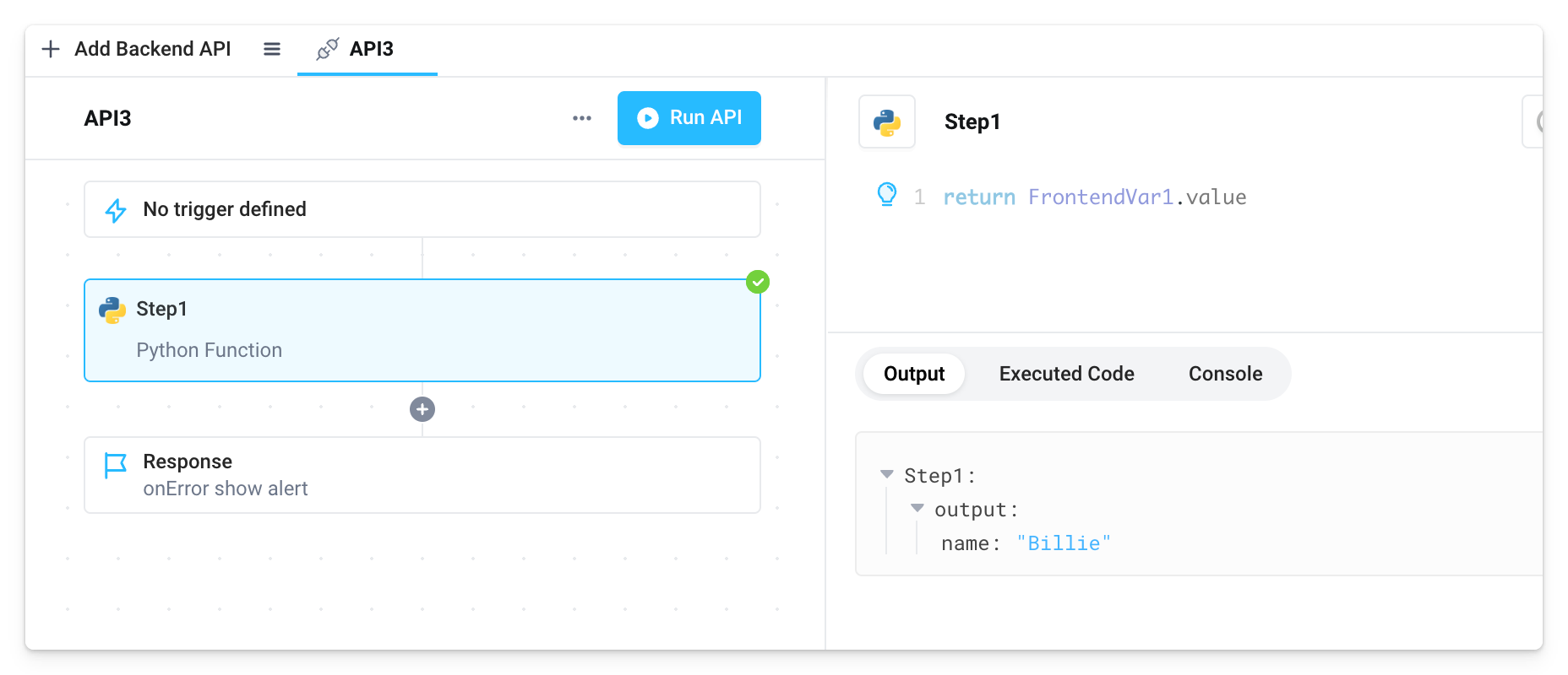 Reference frontend variable in a Python step