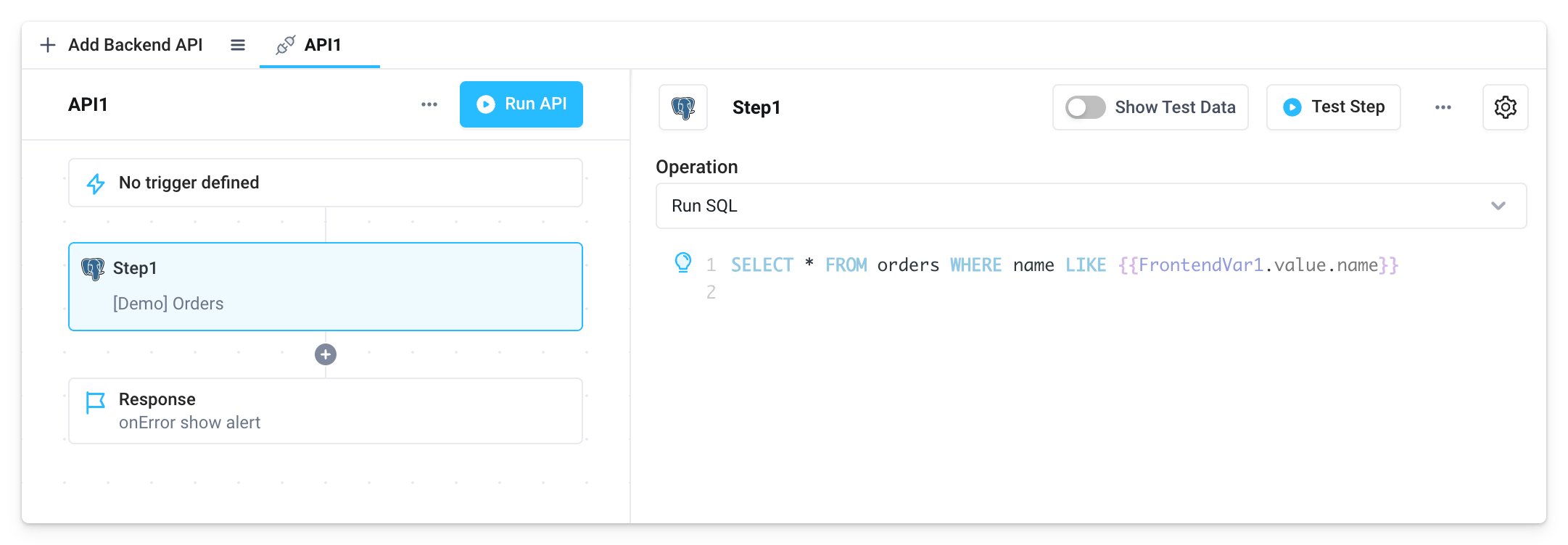 Reference frontend variable in a SQL step