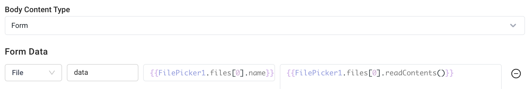 REST request Form body that uses FilePicker contents as input