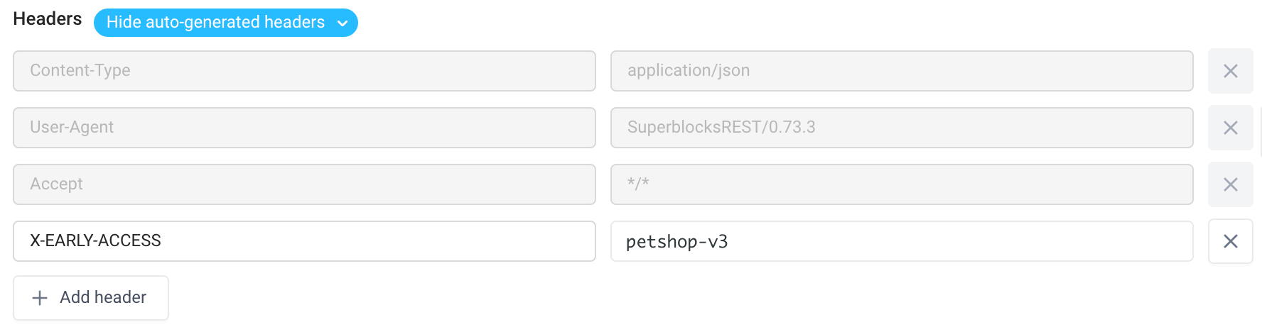 REST request headers, including automatically added headers