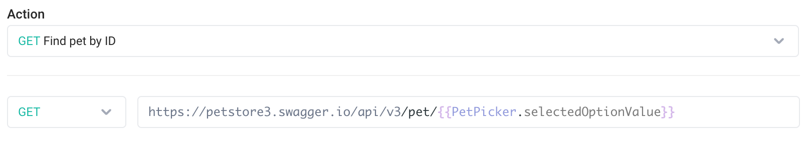 REST request url with binding to a dropdown's selected item