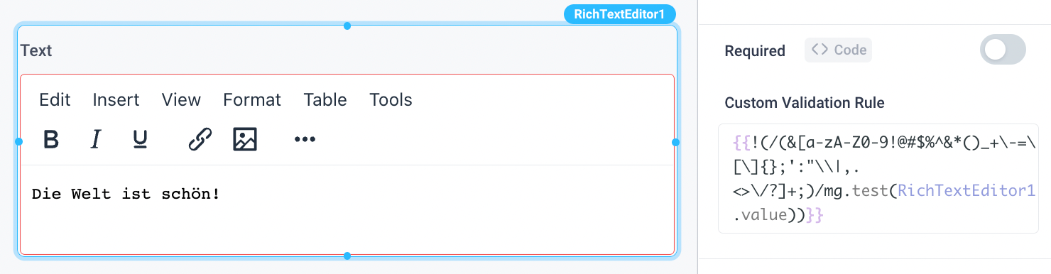 Validate HTML using the rich text editor