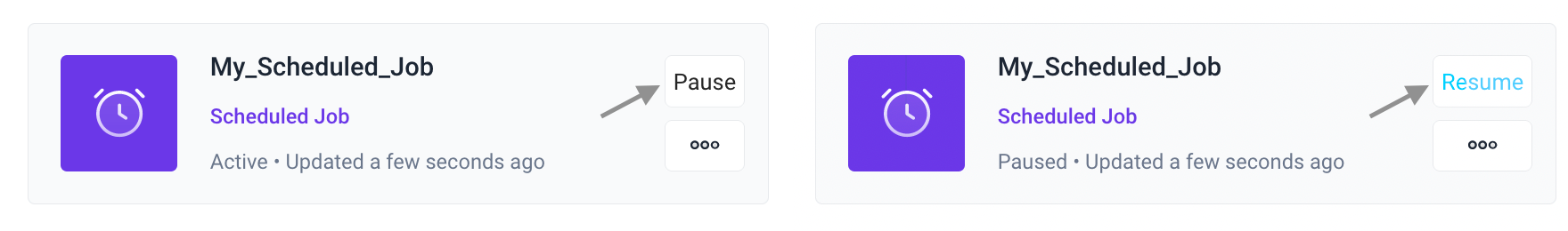 Pause and resume deployed scheduled jobs directly from within the Superblocks home page