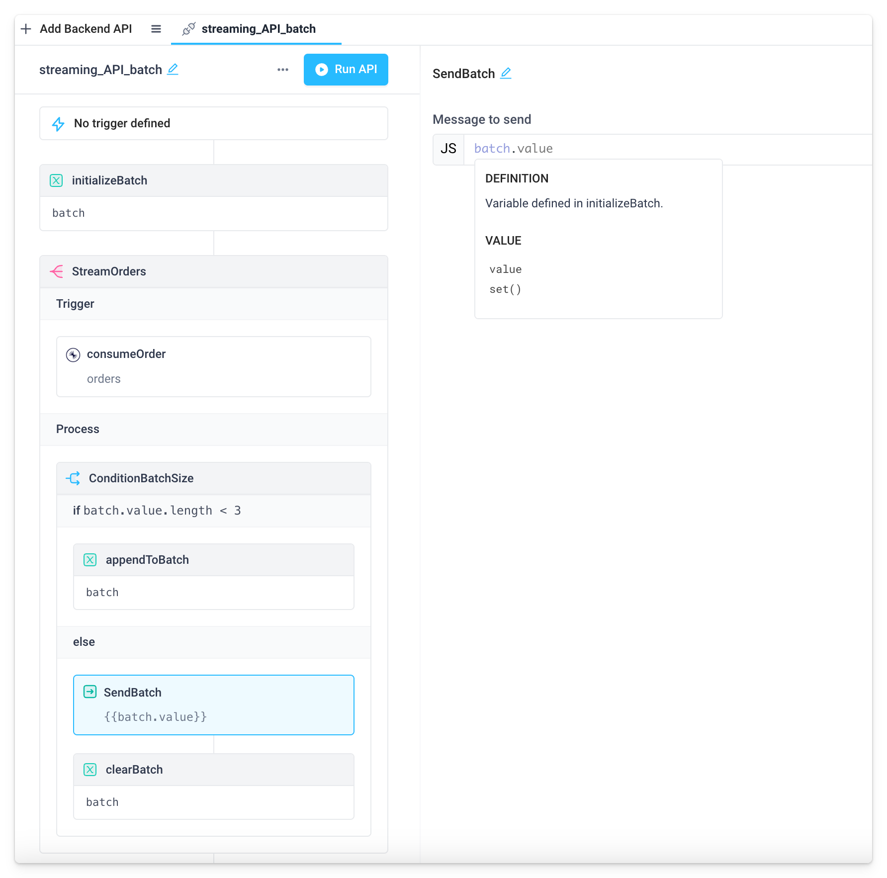 send batch of messages inside stream block