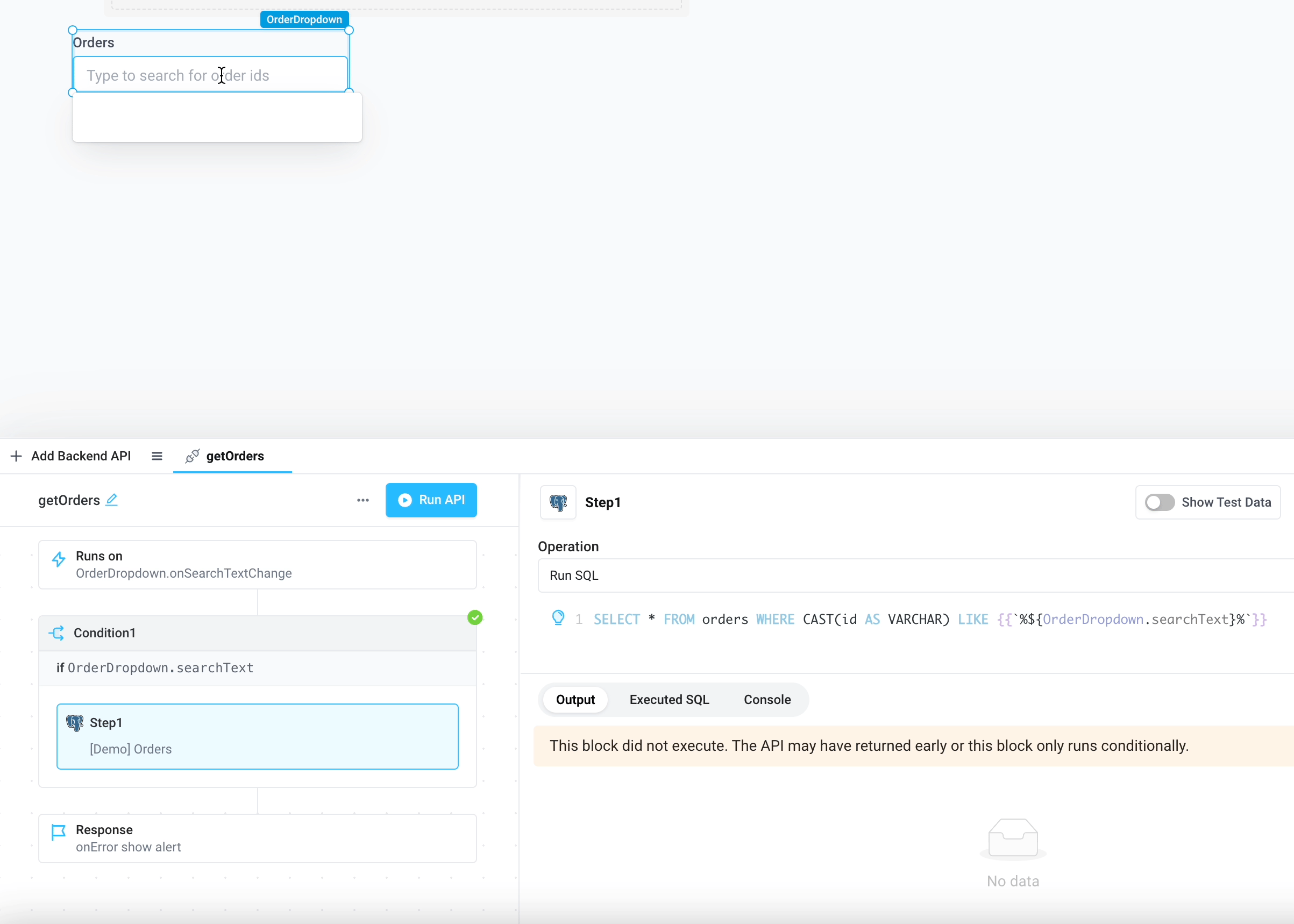 Dropdown using server-side filtering