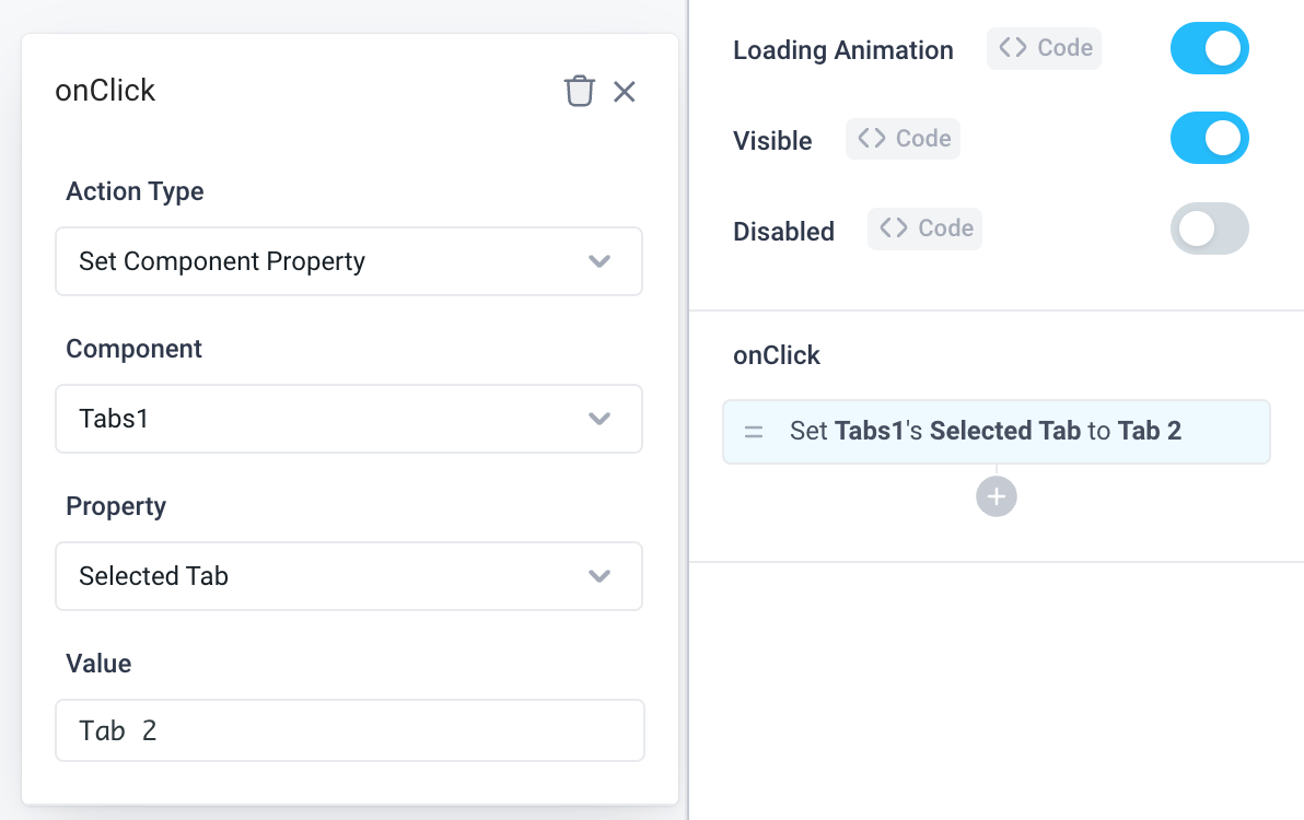 set component properties via event handlers