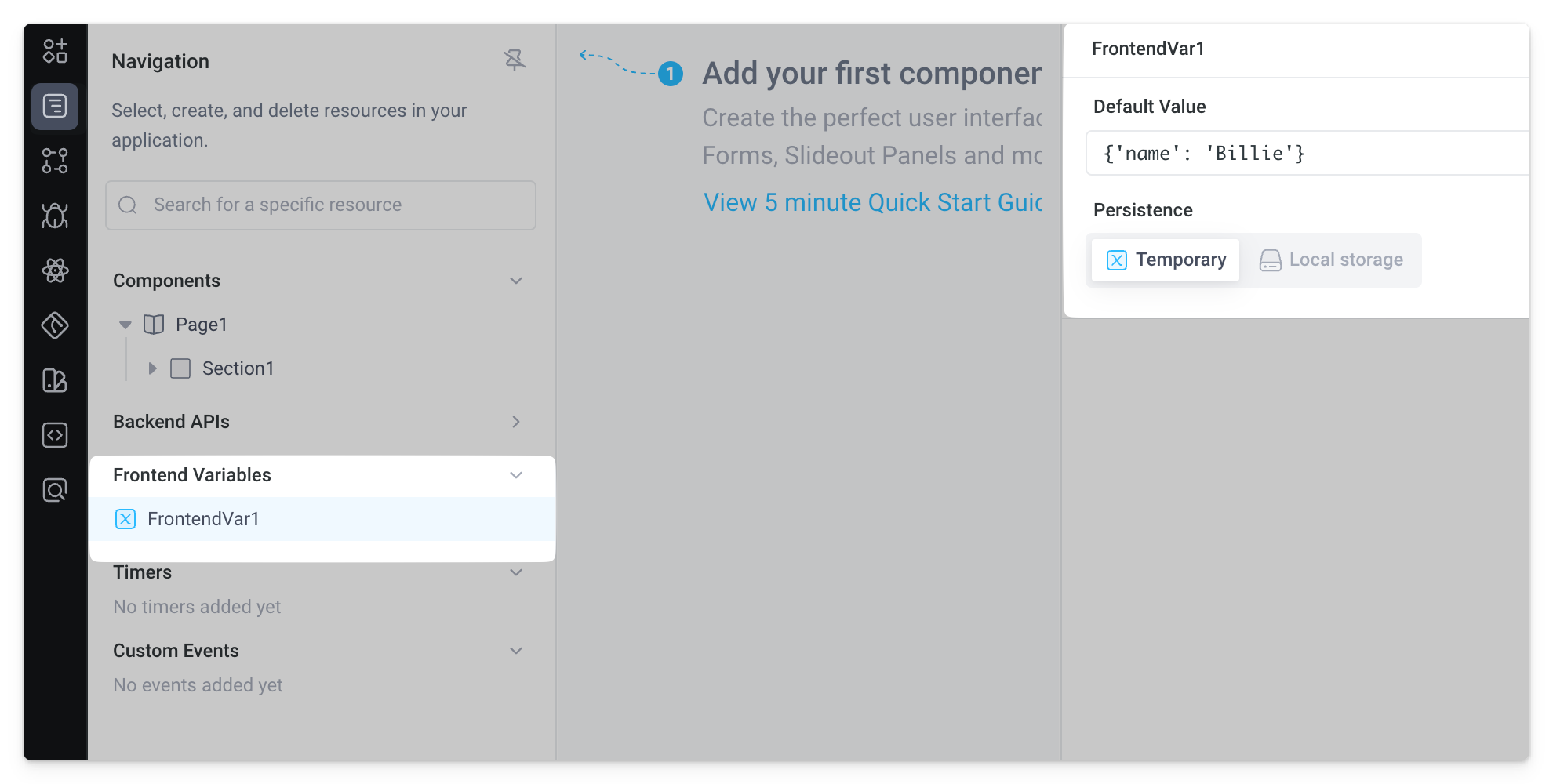 Set a default value for a frontend variable in the properties panel
