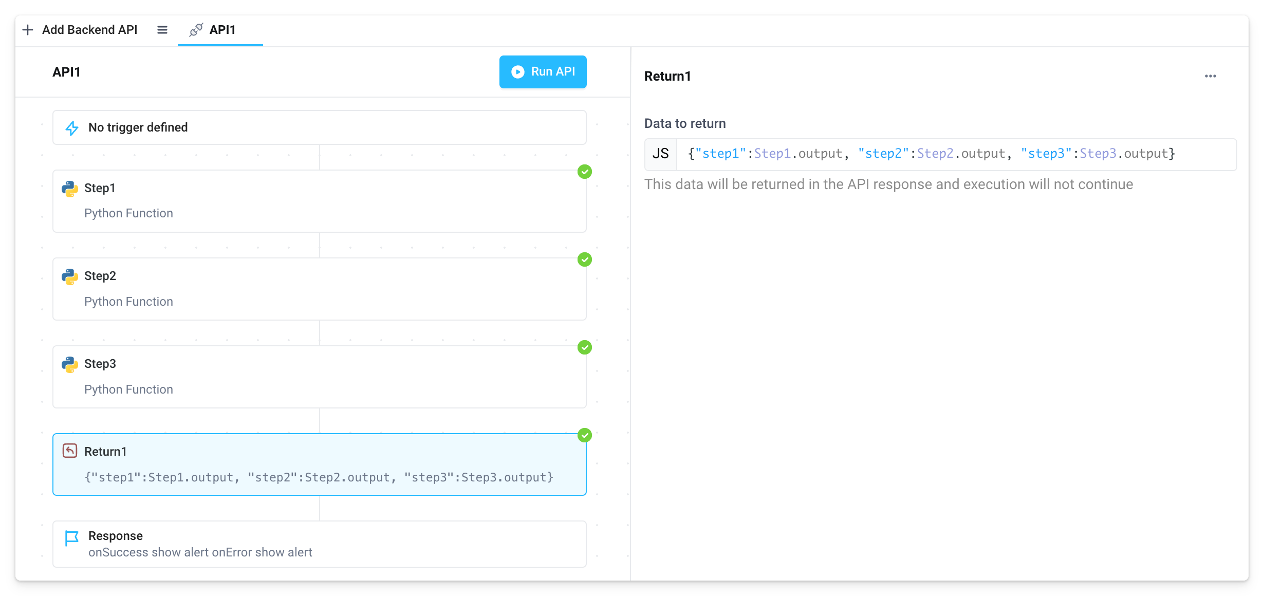 use return block to access intermediate step outputs